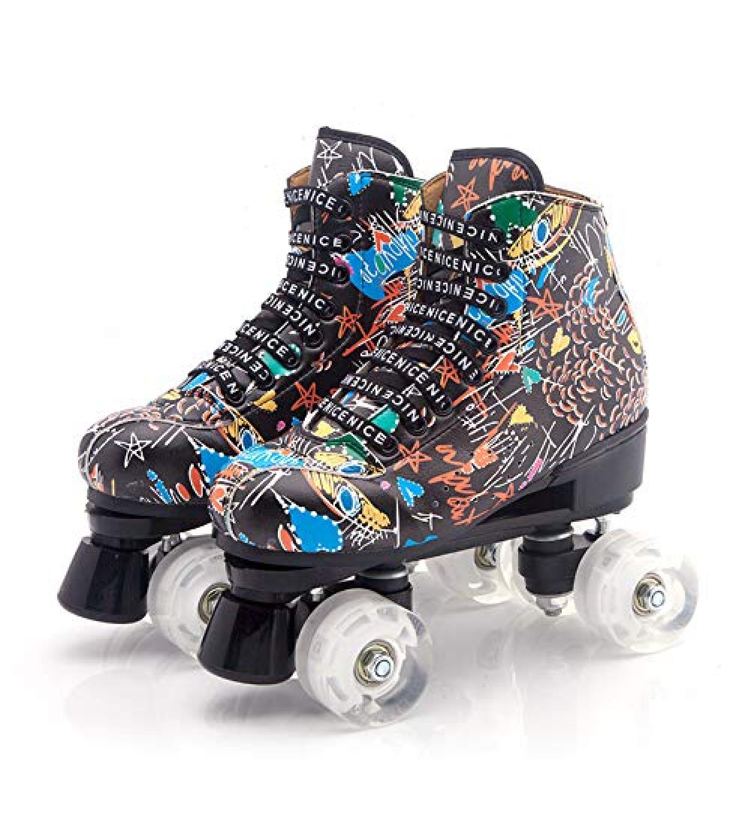 Classic High Top Quad Roller Skates - Black/White - Size 8 (Women's) - Indoor/Outdoor Rink Skates - Buy Online on GoSupps.com