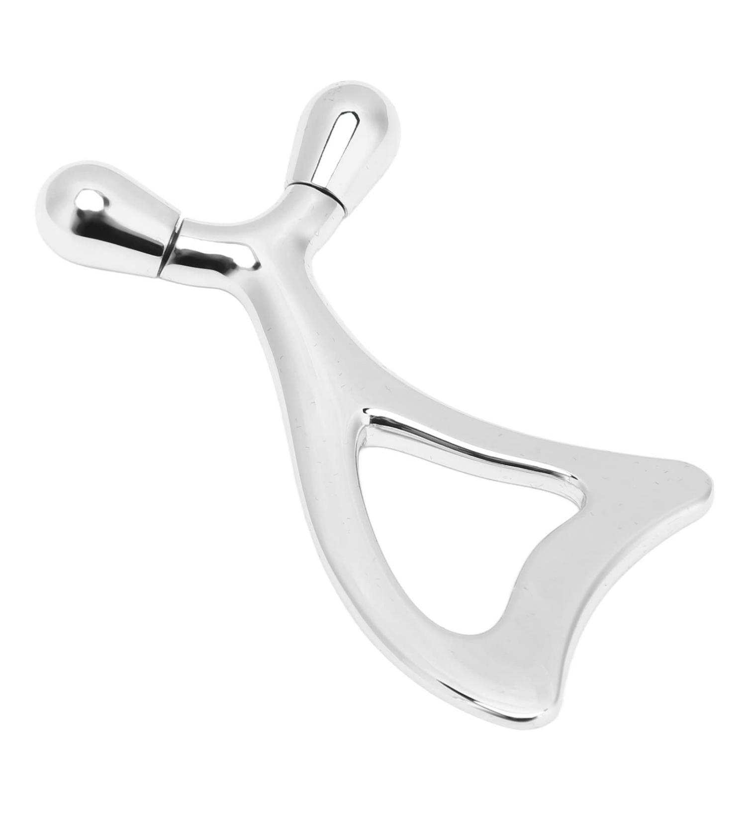 Portable Silver Face Massage Device - Gua Sha Spoon Tail Comfortable Manual Metal Massager for Relaxation & Skincare - Buy Online on GoSupps.com