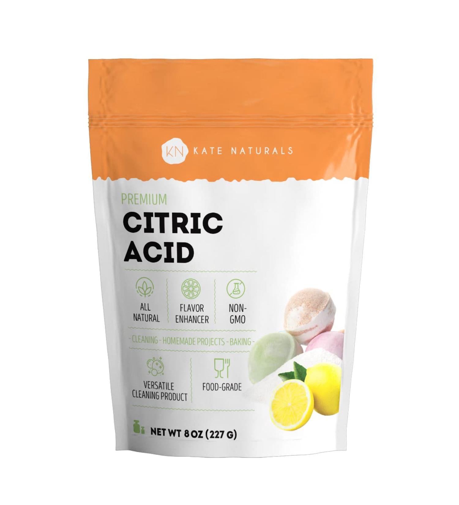 Kate Naturals Citric Acid - 8 oz Non-GMO Food Grade Powder for Bath Bombs Cheese Making Cleaning & More - Buy Online on GoSupps.com
