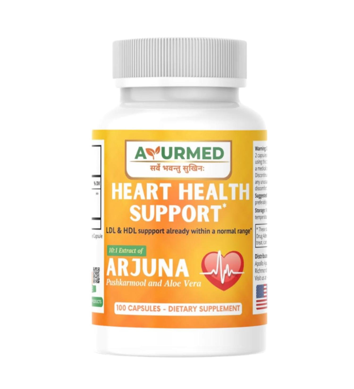 AYURMED Arjuna Herbal Supplement - 100 Capsules: Cardiovascular, Digestive Health with Arjuna, Pushkarmool, Aloe Vera Ingredients - Buy Online on GoSupps.com