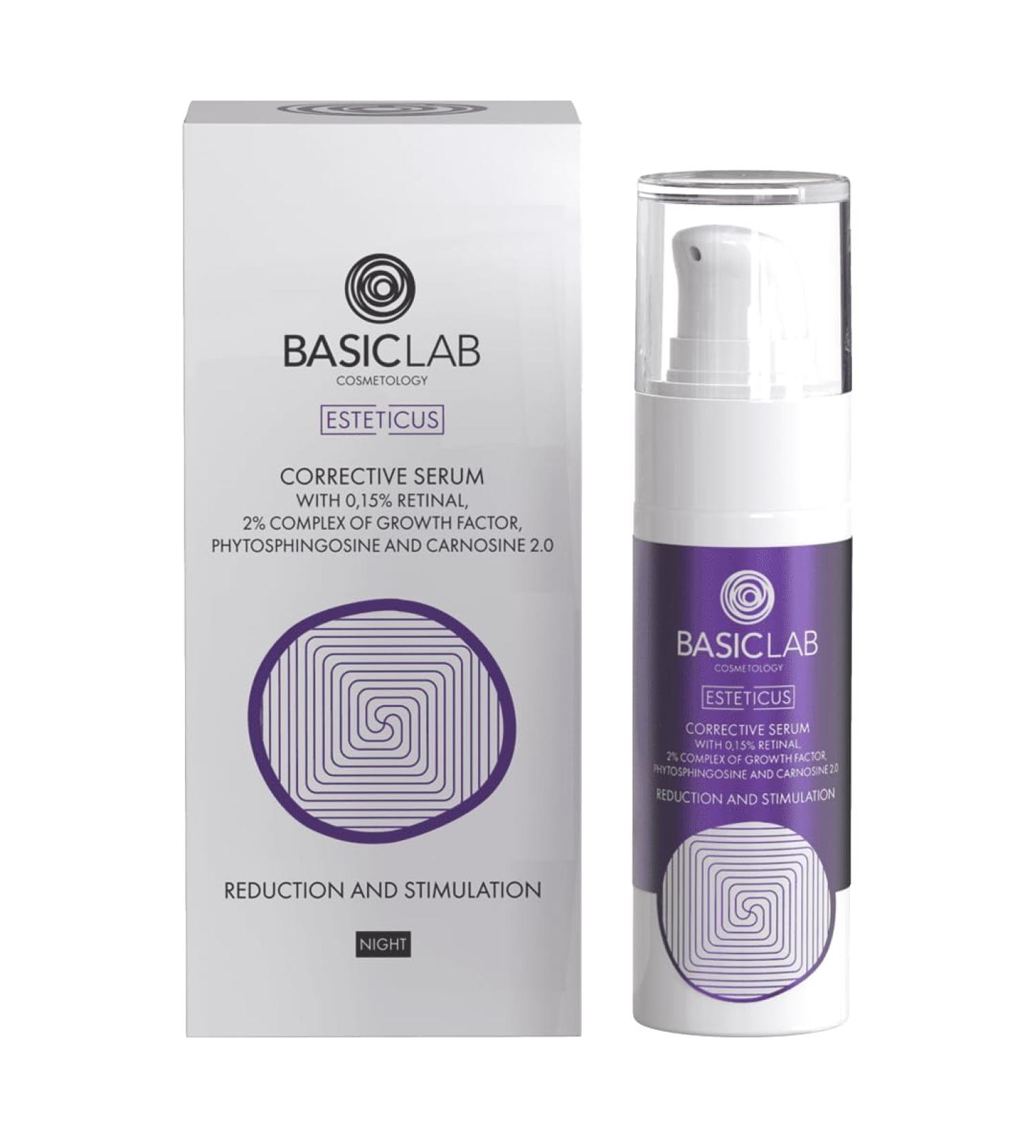 BasicLab Corrective Face Serum with Retinal | 30 ml | anti-wrinkle and anti-acne for women