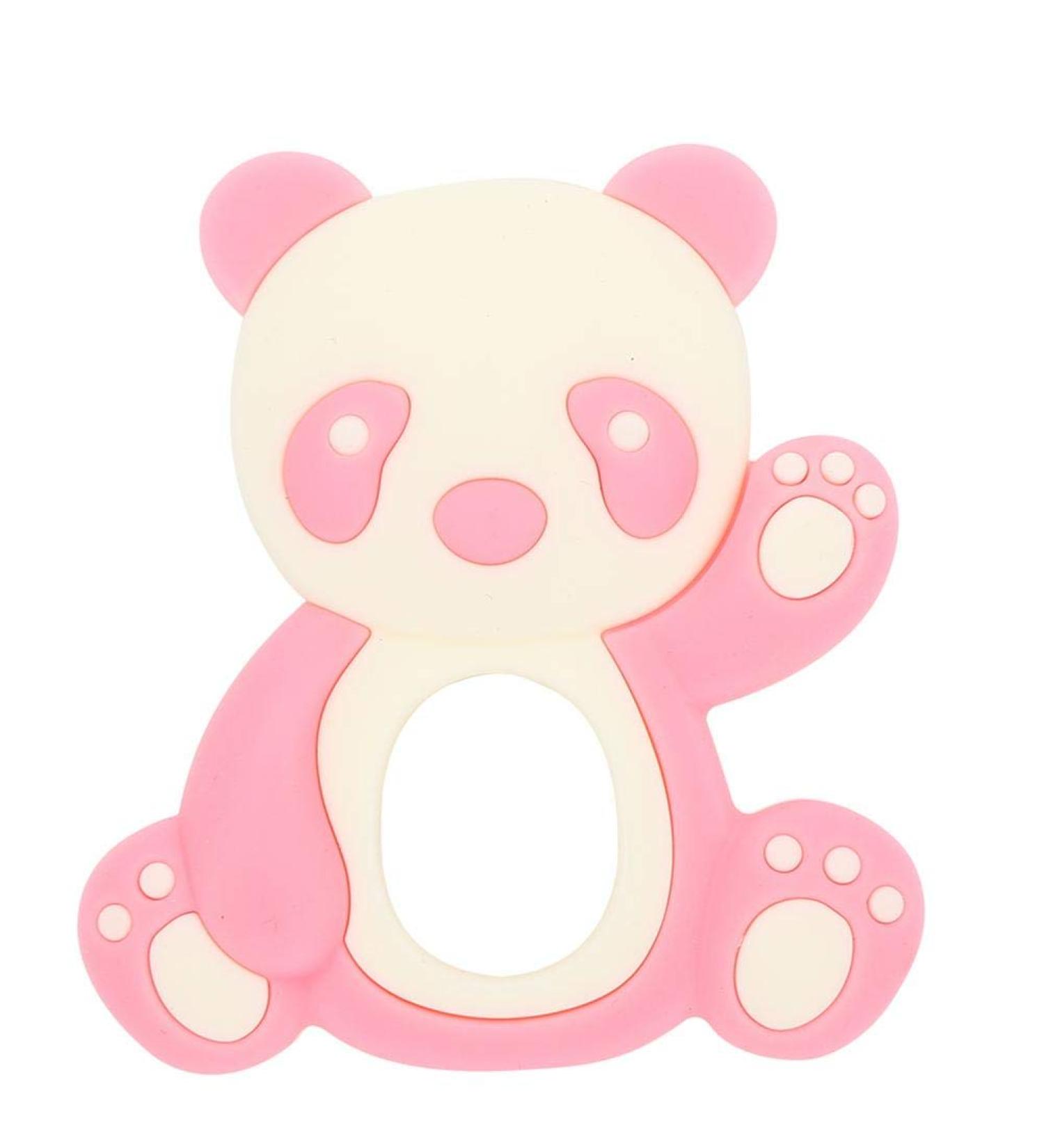 Baby Teething Toy - Cartoon Panda Shape Silicone Teether for Kids | Soft Hugs & Kisses (Pink/Black/Coffee) - Buy Online on GoSupps.com