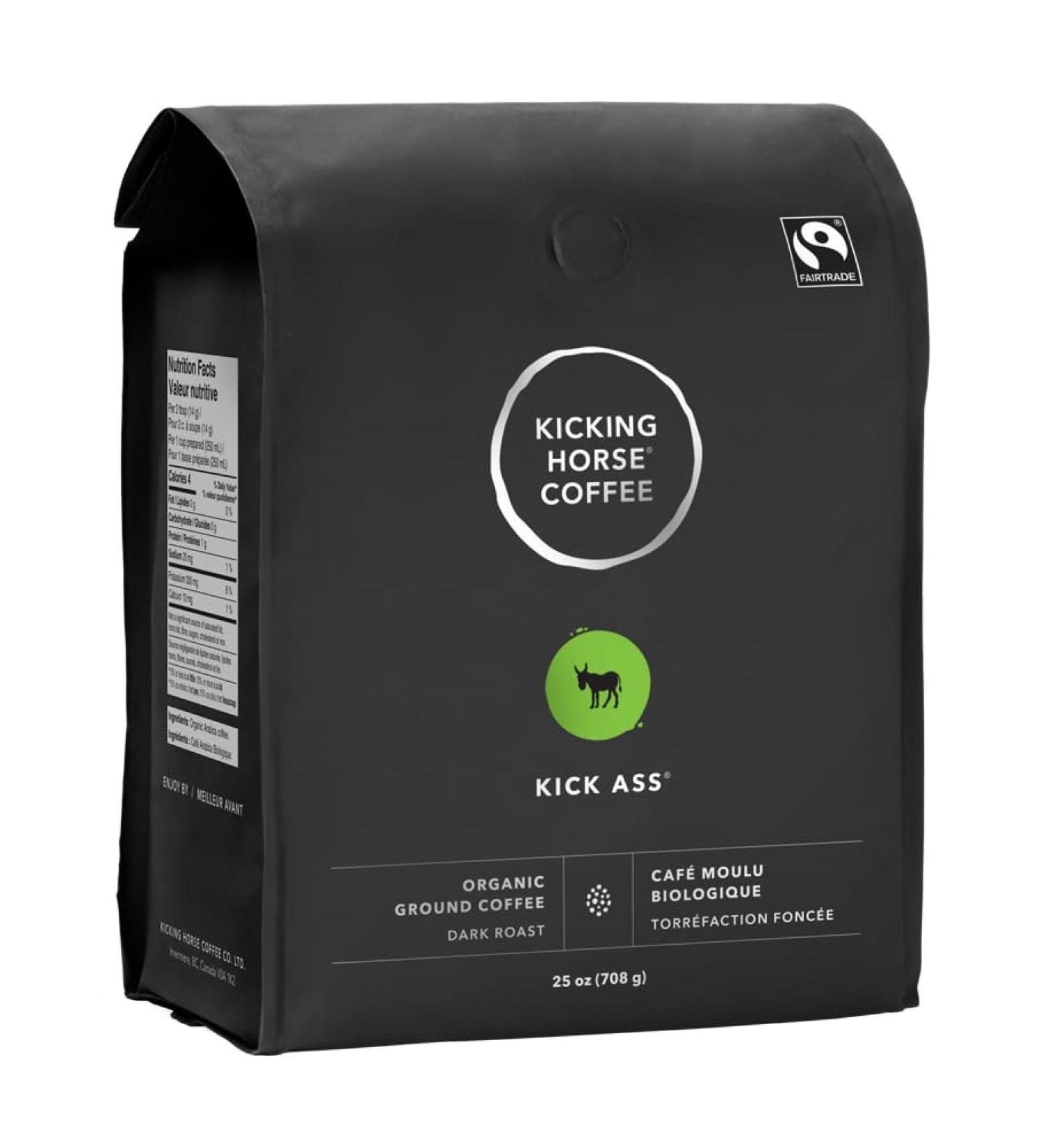 Kicking Horse Coffee - Kick Ass Blend Ground 100% Arabica Coffee | Dark Roast | All Organic & Fairtrade | 708 g - Buy Online on GoSupps.com