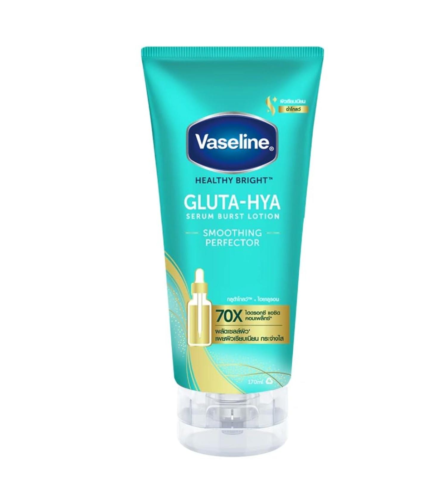 Vaseline Healthy Bright Gluta-Hya Serum Burst Lotion Smoothing Perfector 170 Ml with AHA + BHA + PHA Shed Old Skin Cells Reveals Smooth Glowing Skin From First Use - Buy Online on GoSupps.com