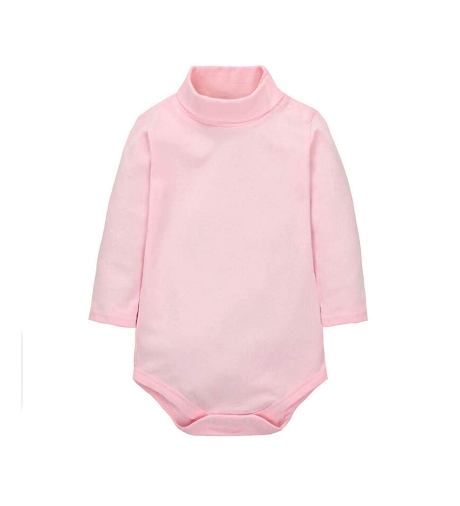 CuteOn Baby Boys Girls Solid Color Basic Turtleneck Cotton Bodysuit Jumpsuit Pink 6 Months 6 Months Pink