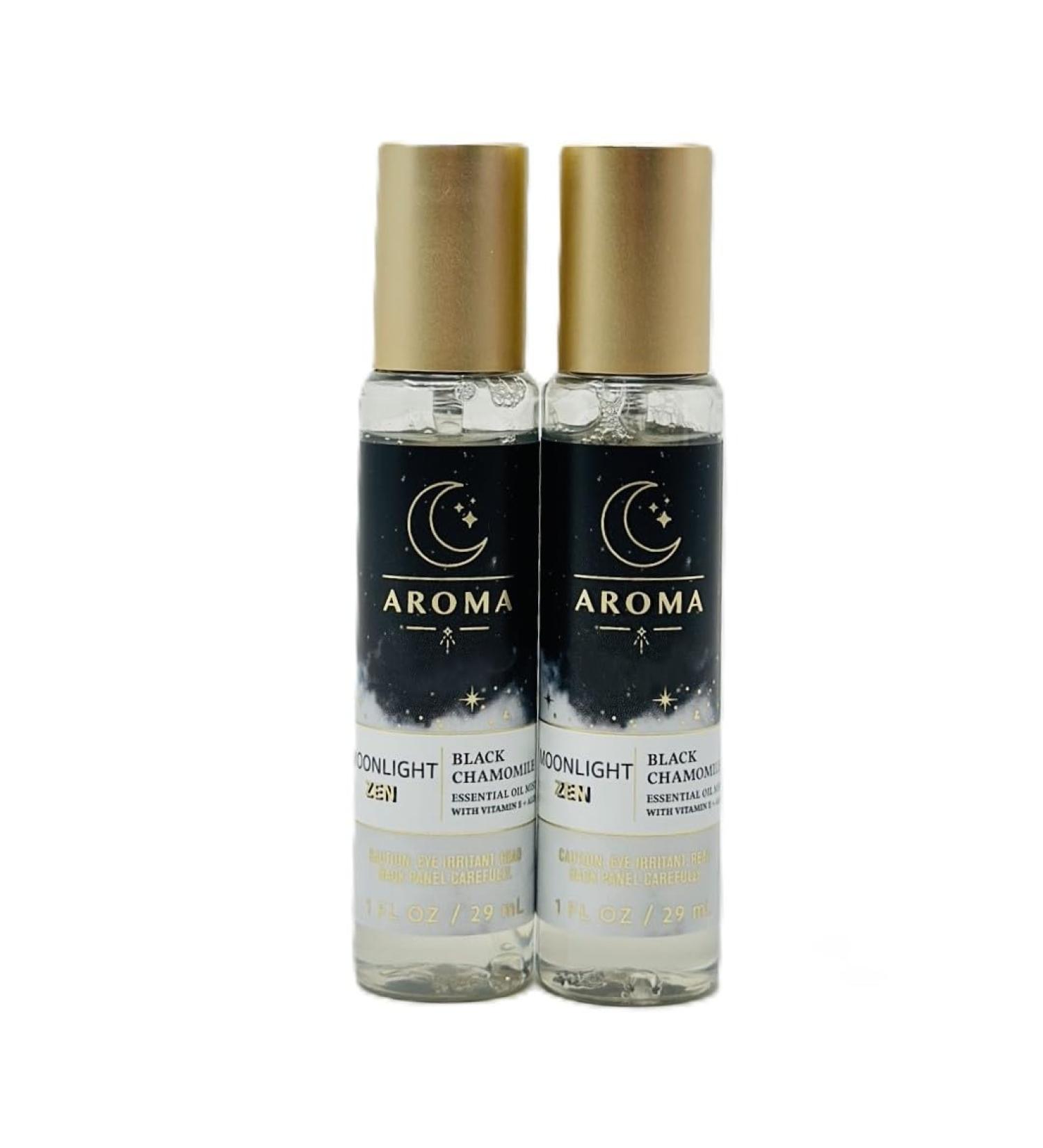 Bath and Body Aroma Moonlight Zen Black Chamomile Essential Oil Mist with Vitamin E + Aloe 1 FL OZ / 29 ml Travel Size Pack of 2 - Buy Online on GoSupps.com
