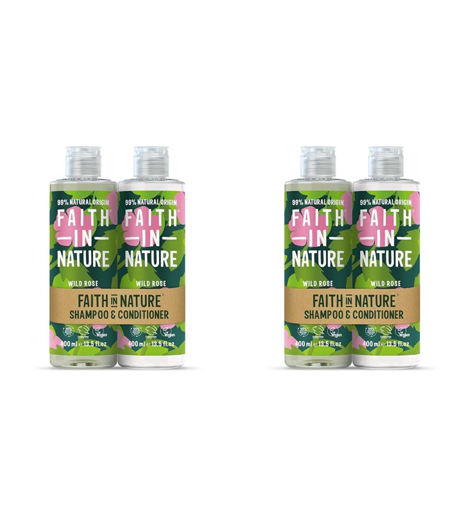 Faith In Nature Natural Wild Rose Shampoo and Conditioner Set Restoring Vegan & Cruelty Free No SLS or Parabens For Normal to Dry Hair 2 x 400ml (Pack of 2) Wild Rose 400.00 ml (Pack of 4) - Buy Online on GoSupps.com