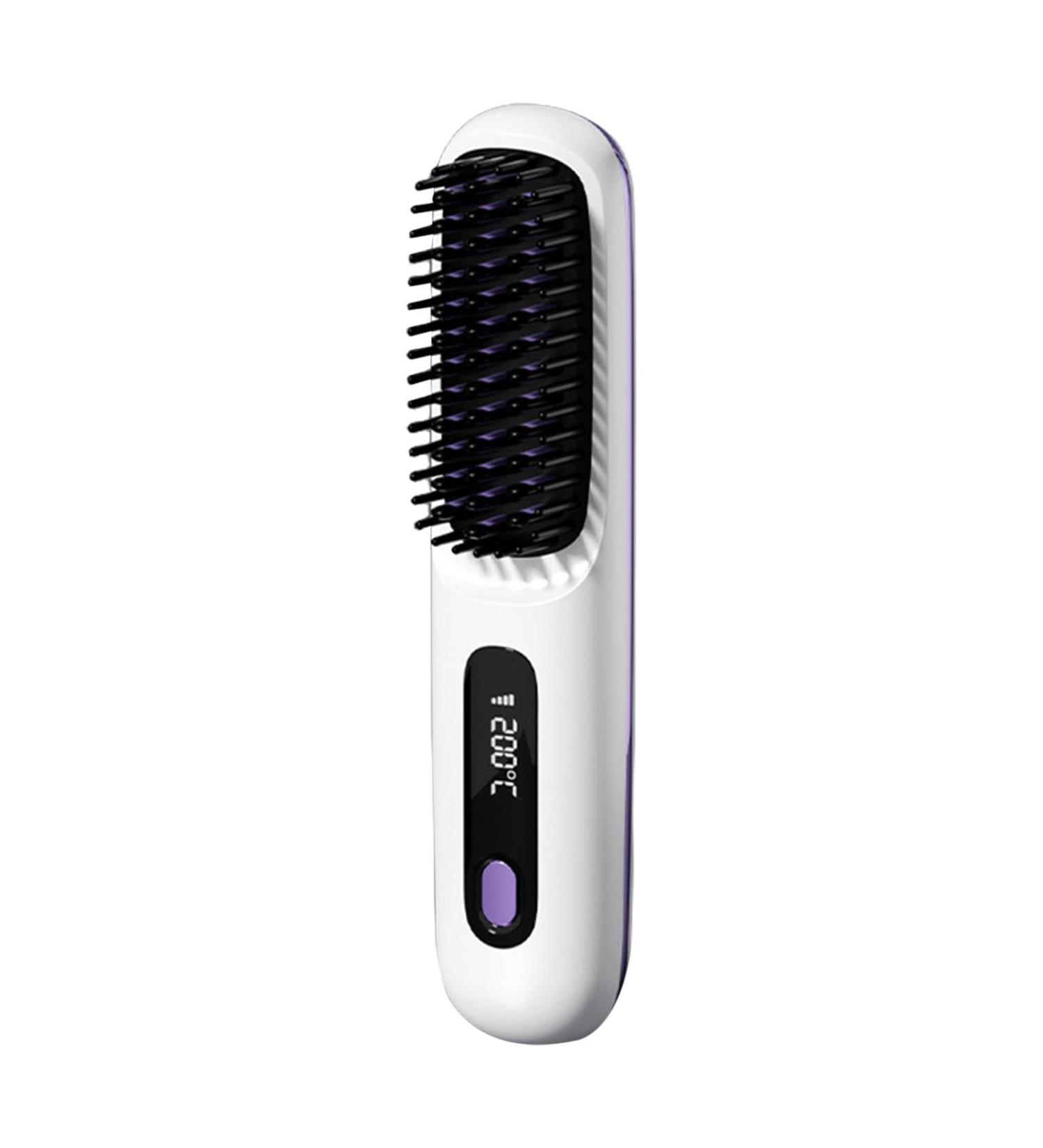 Cordless Hair Straightener Brush | USB Charging Hot Comb with LCD Display | 3 Heat Levels Fast Heat-Up | Portable Ion Styling Tool for Women - White - Buy Online on GoSupps.com