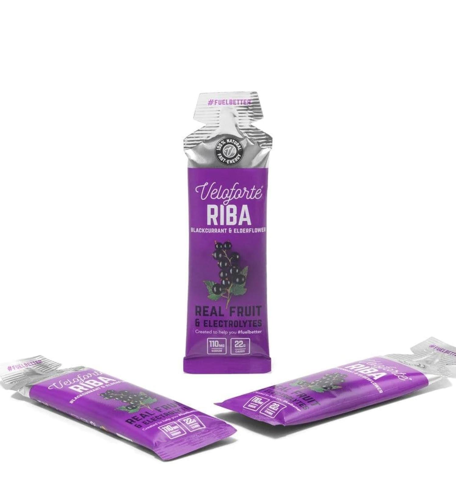 Veloforte Riba Energy Gel Fast Releasing Energy 100% Natural & Delicious Energy Gels with 22g of Natural Energy Riba Flavour (Blackcurrant & Elderflower) (9) - Buy Online on GoSupps.com