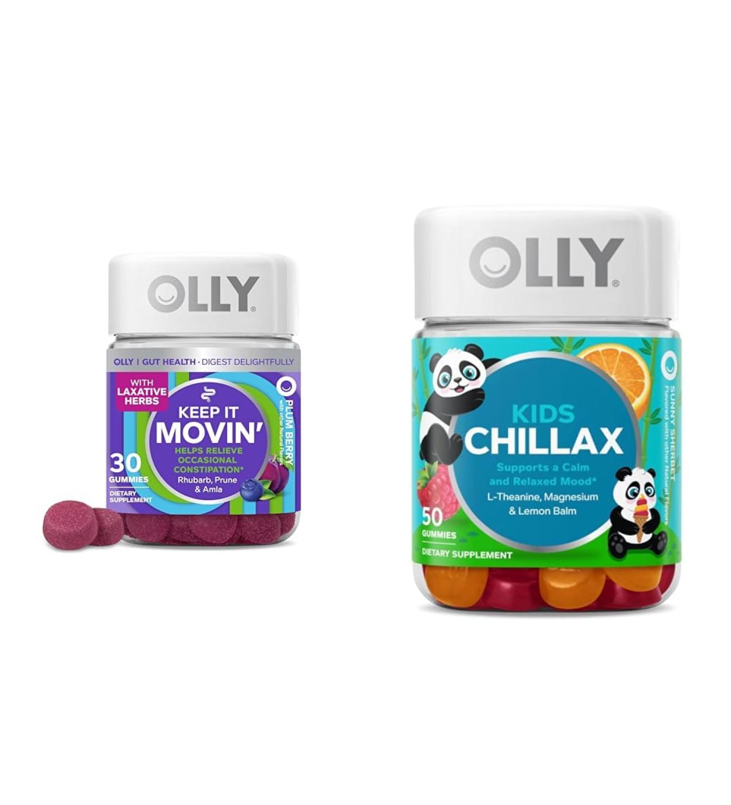 OLLY Constipation Relief Gummies 30ct + Chillax Kids Calm Chews 50ct