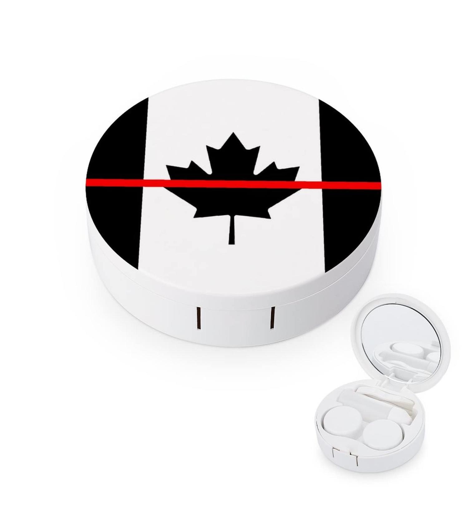 Firefighters Red Line Canada Round Case For Contact Lens Kit Storage Box with Mirror Printed - Buy Online on GoSupps.com