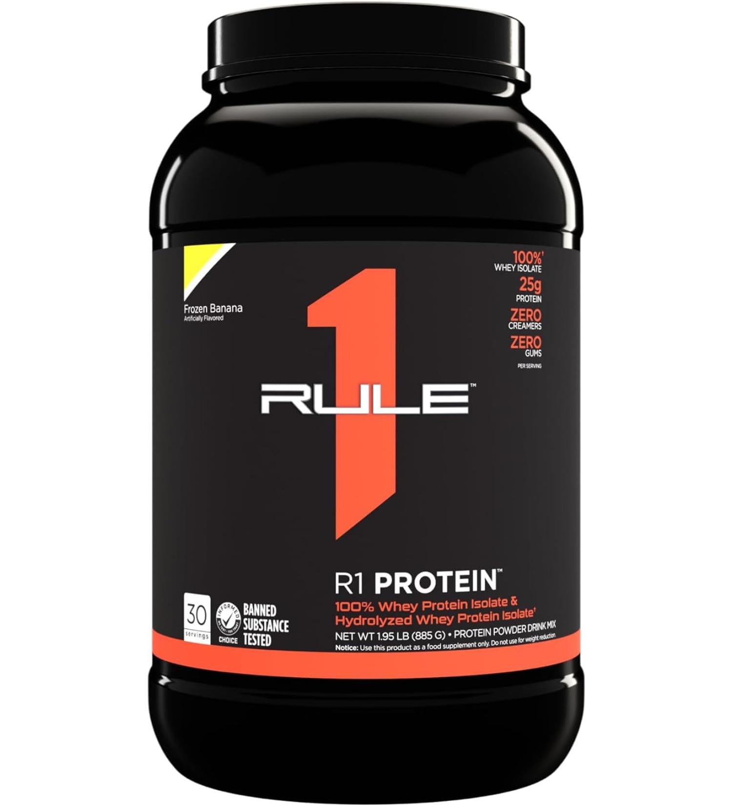 Rule 1 Protein | Super-Pure 100% Whey Isolate & Fast-Acting Whey Hydrolysate | 25 Grams Protein 4 Grams Glutamine & 6 Grams BCAAs Per Serving (2LB Frozen Banana) Frozen Banana 2LB - Buy Online on GoSupps.com
