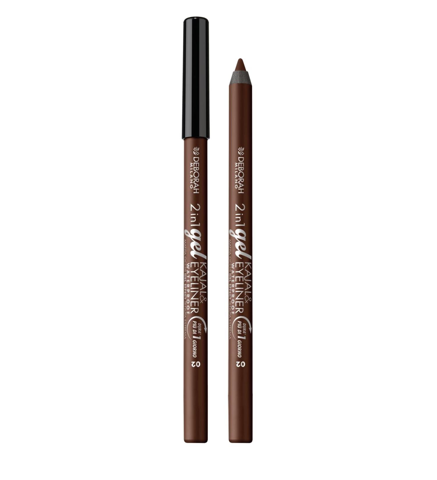Deborah Milano Kajal 2-in-1 Eyeliner Waterproof 02 Brown | Long-Lasting Ultra Pigmented & Creamy for Defined Eyes - 1.21g - Buy Online on GoSupps.com