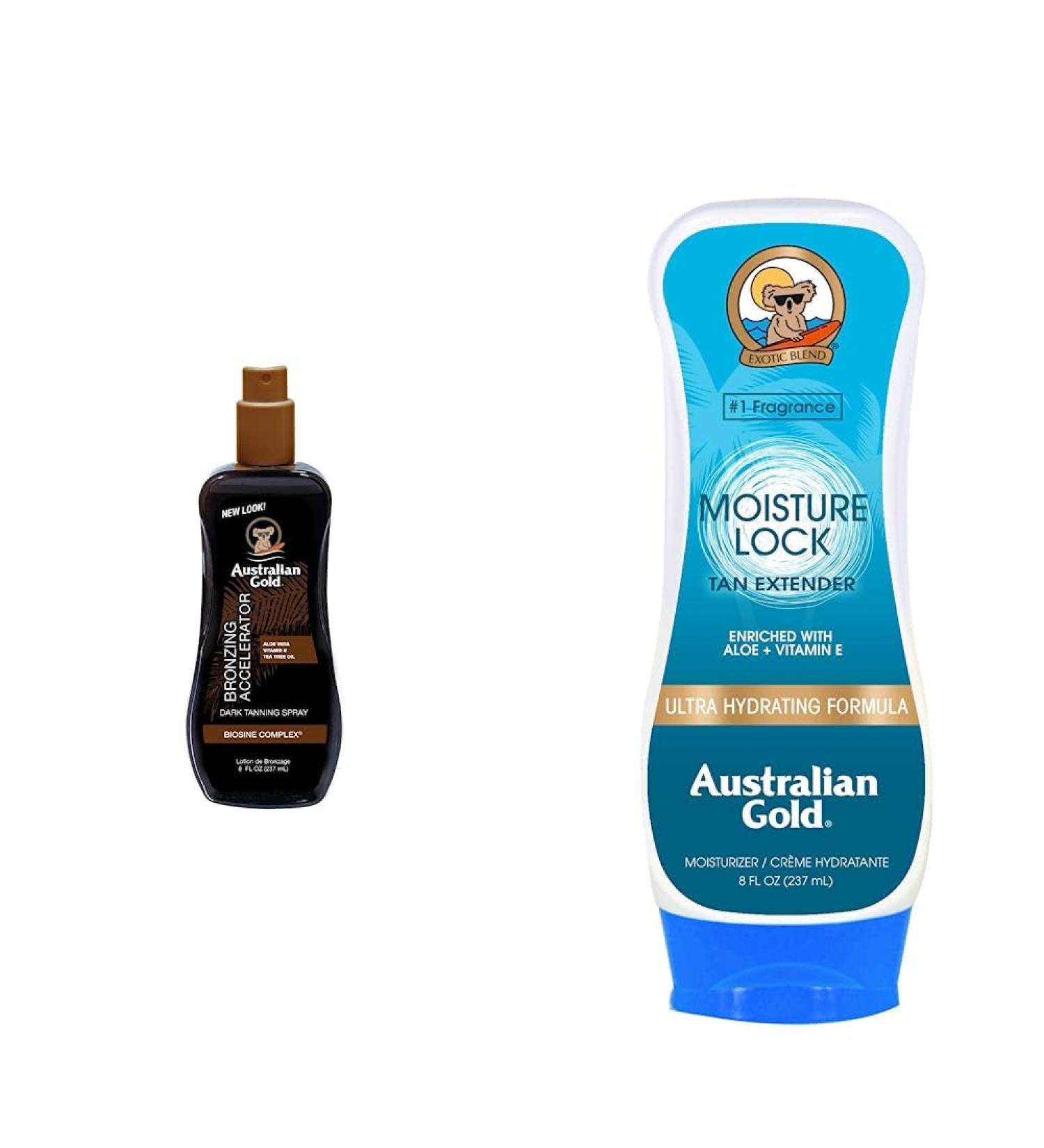 Australian Gold Dunkelbr unungs Accelerator Spray Gel & Moisture Lock Tan Extender Bundle | 237 ml + 227 g | International Shipping Available - Buy Online on GoSupps.com