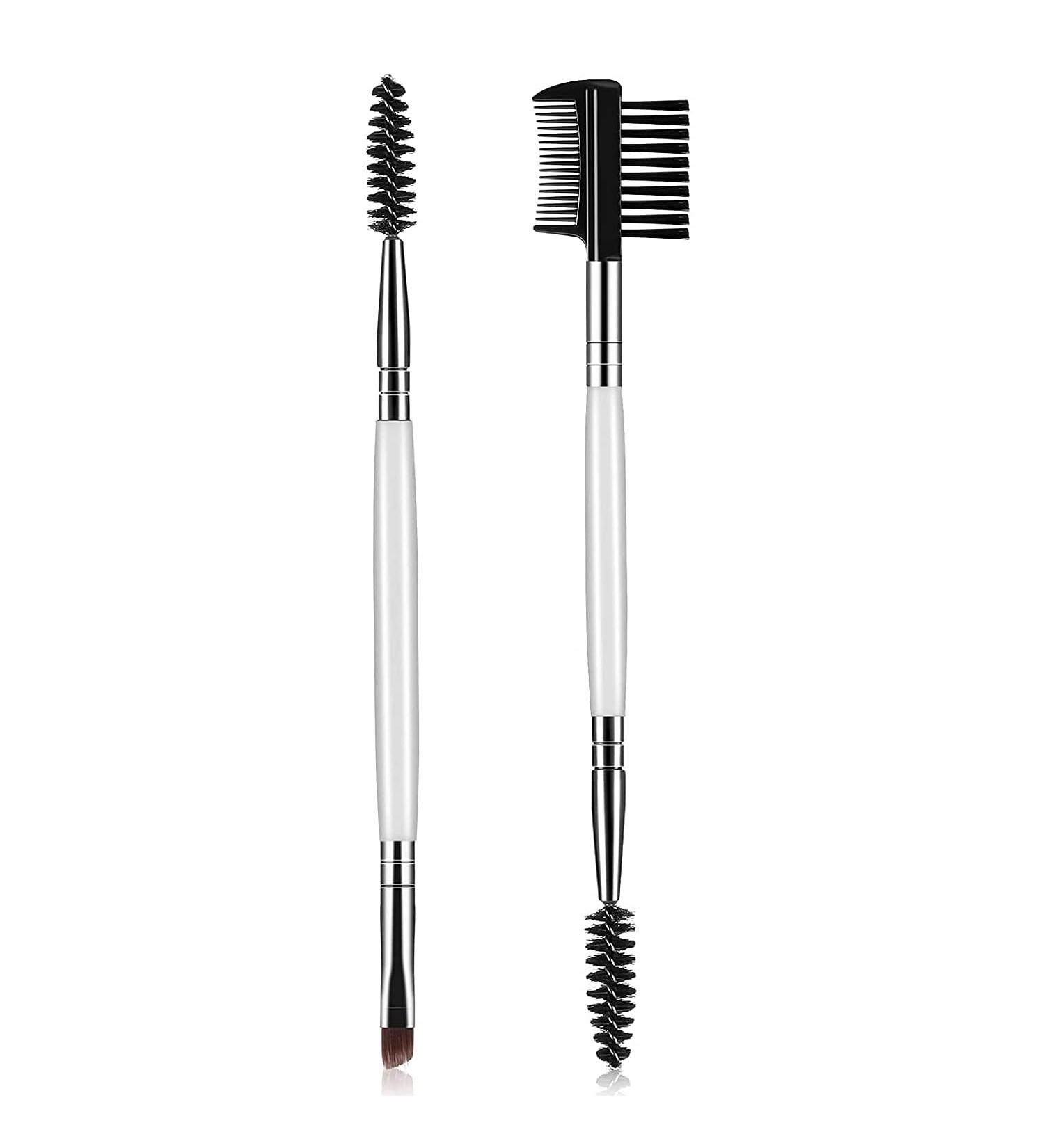 Professional Eyebrow Brush and Comb Set - 2 Pieces for Precise Application | Thin Angled Eyebrow & Eyeliner Brushes - Perfect for Flawless Brows (White) - Buy Online on GoSupps.com