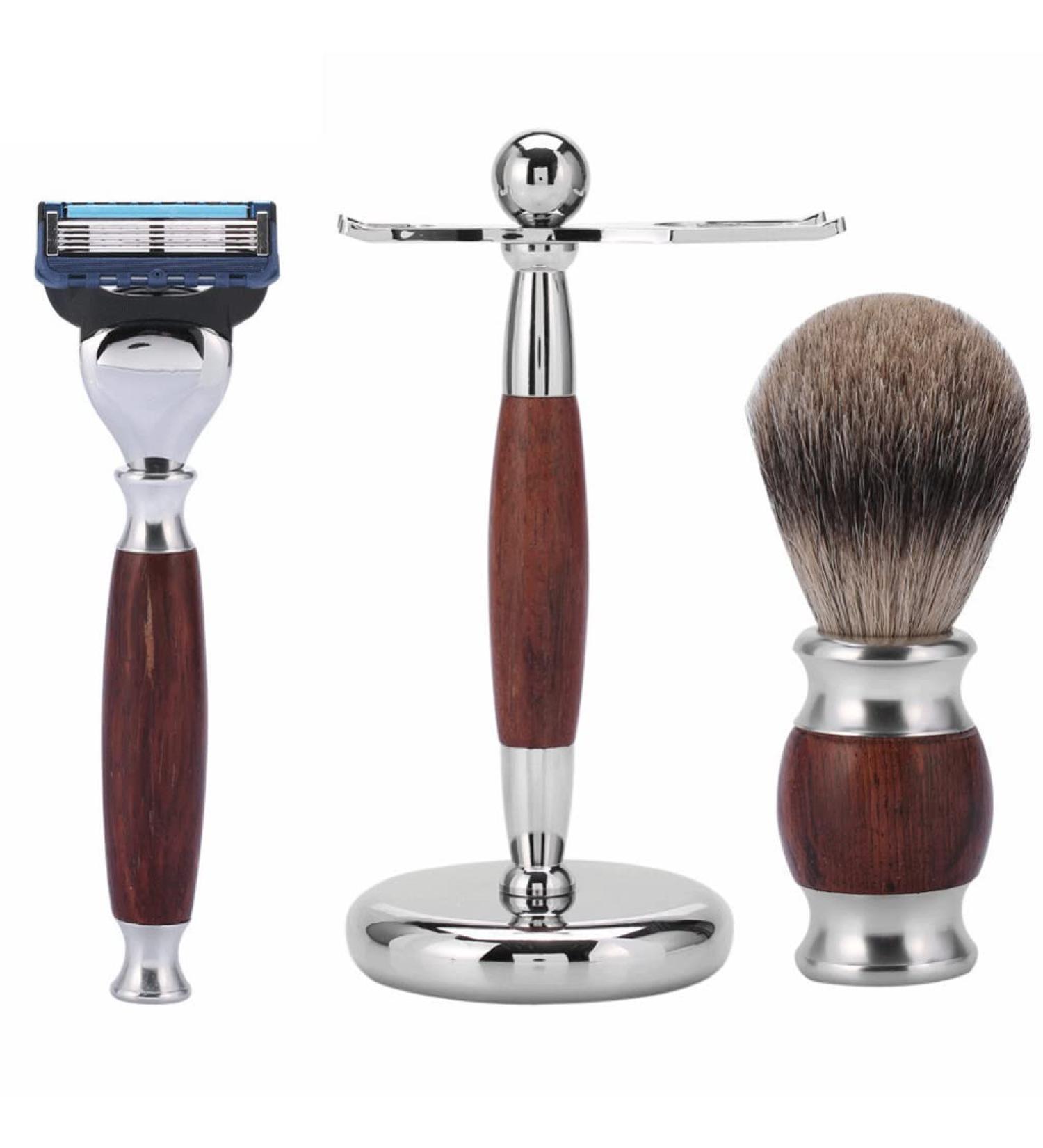 BGGIWY Men's No Steel Shaving Brush Set | Fashionable Hair Removal with Wooden Handle & Holder - 15x9cm Silver - Buy Online on GoSupps.com