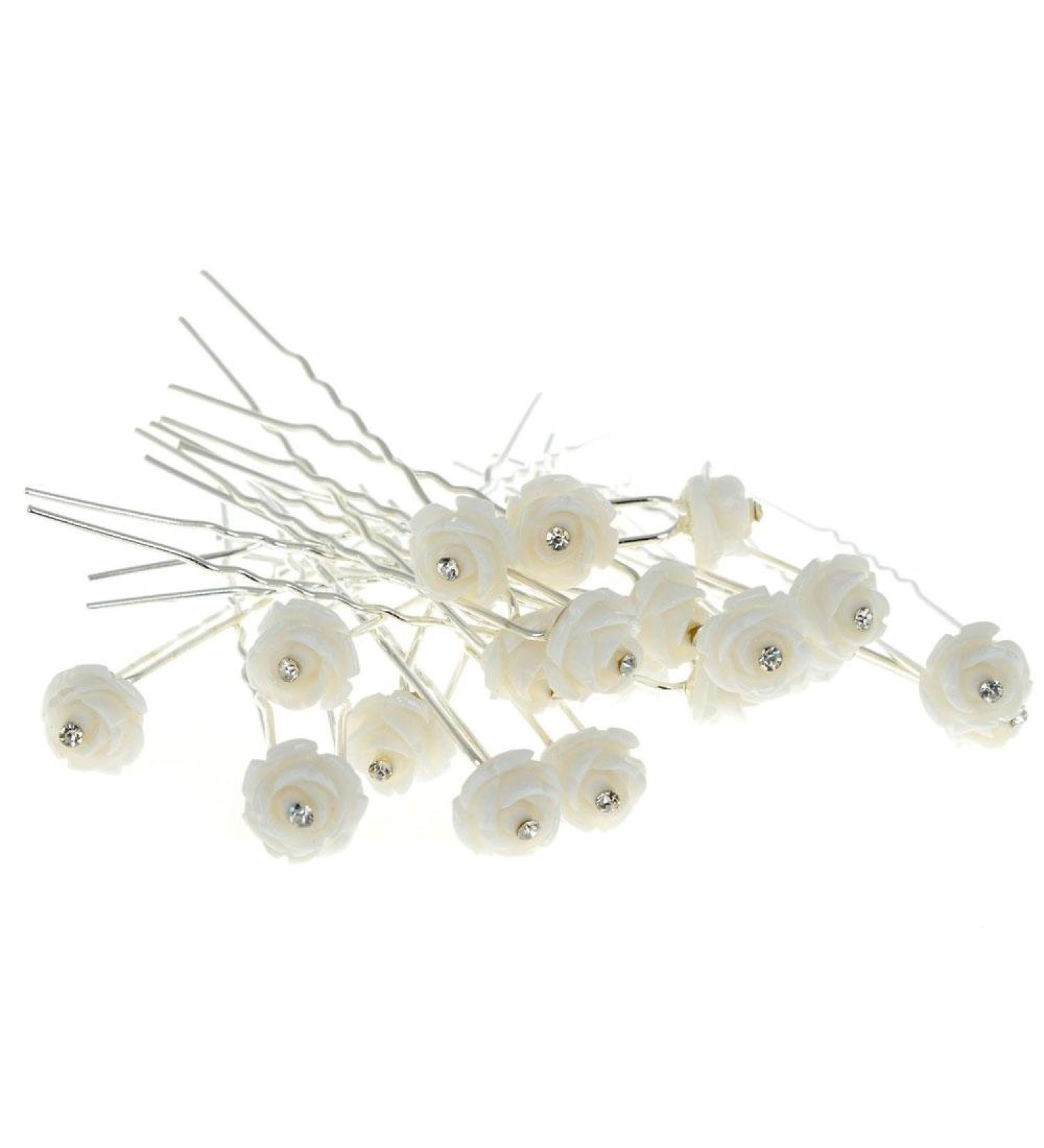 Yantu Women's Flower Hair Pins for Wedding - 20 Pcs White Bridal Hair Accessories - Buy Online on GoSupps.com