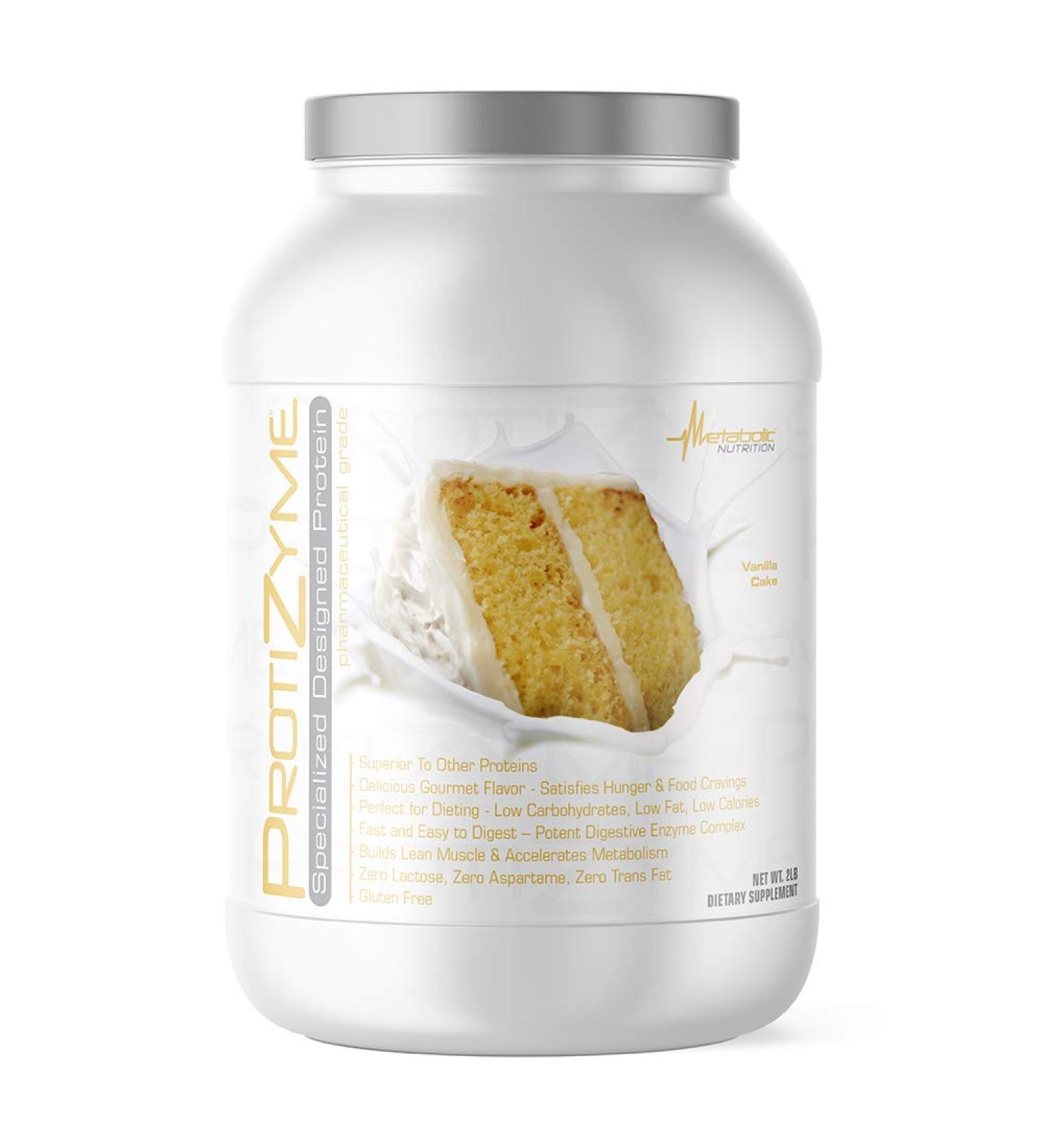 Metabolic Nutrition Protizyme 100% Whey Protein Powder | High Protein Low Carb Low Fat with Digestive Enzymes | 24 Vitamins & Minerals | Vanilla Cake 2lb - Buy Online on GoSupps.com