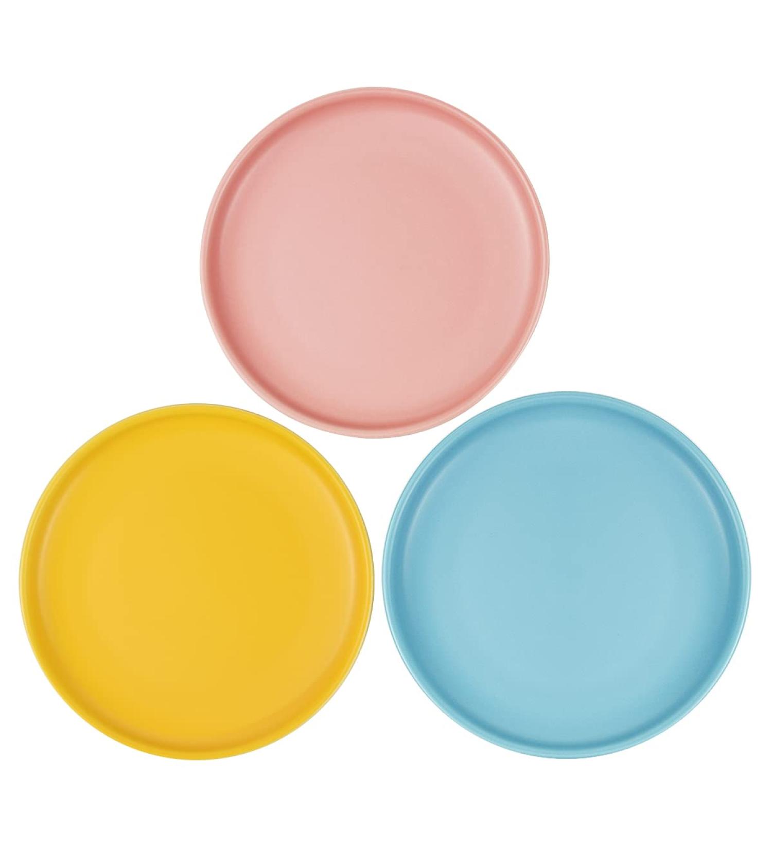 Pawdoer Ceramic Shallow Cat Dish 3 Pack - Whisker Fatigue Free Bowls for Short Legged Munchkin Cats in Blue, Yellow, and Pink - Buy Online on GoSupps.com