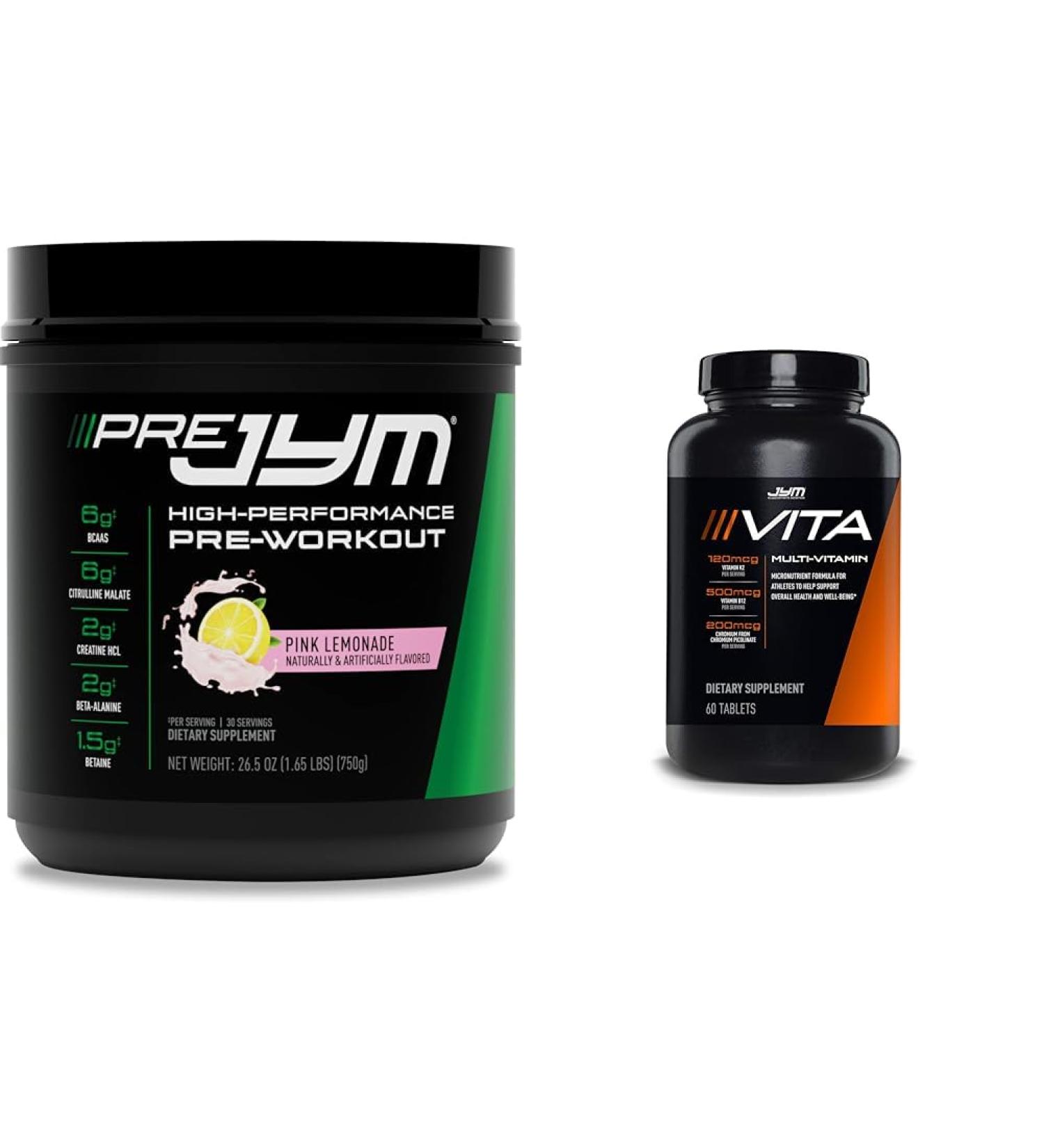 PRE JYM 30 Servings Pink Lemonade & Vita JYM Sports Multivitamin 60 Tablets Bundle - Buy Online on GoSupps.com