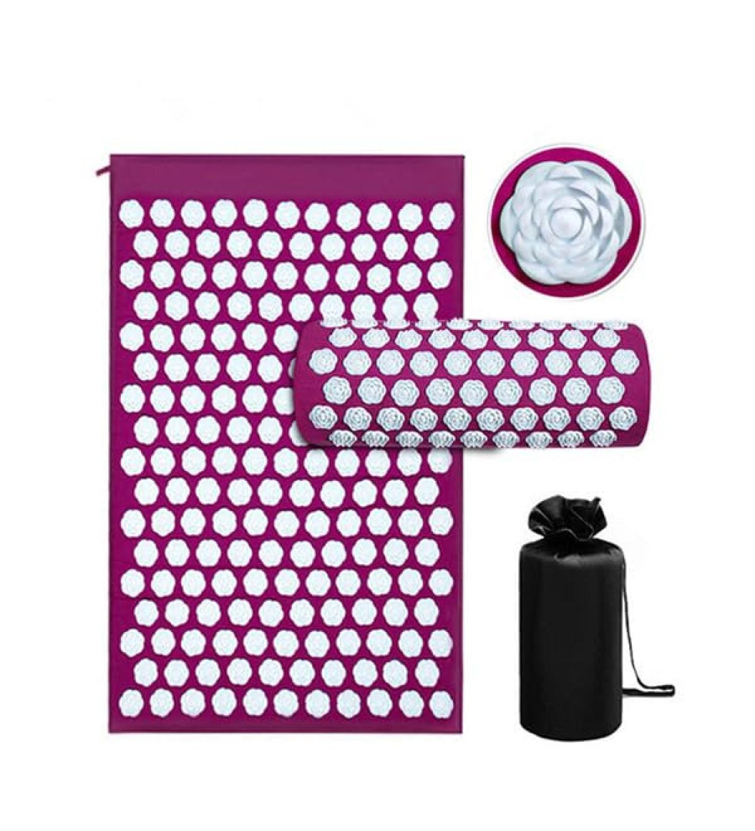 Acupress Matte & Pillow Set - Spike Acupuncture Massage Mat for Back Neck & Shoulder Pain Relief - Padded & Portable (Purple Violet) - Buy Online on GoSupps.com