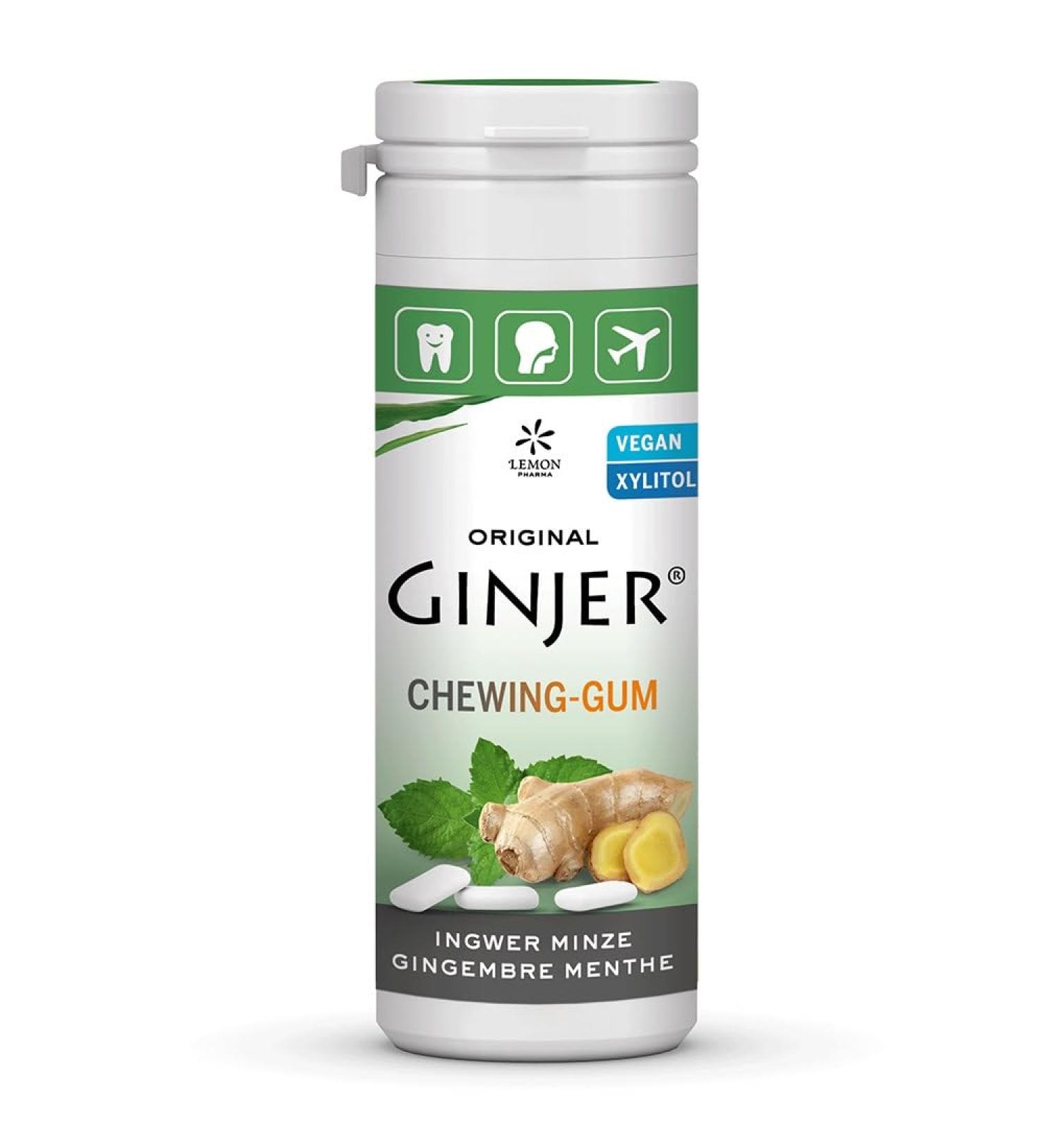 Original Ginjer Ginger Chewing Gum Mint from Lemon Pharma Vegan and Sugar-free