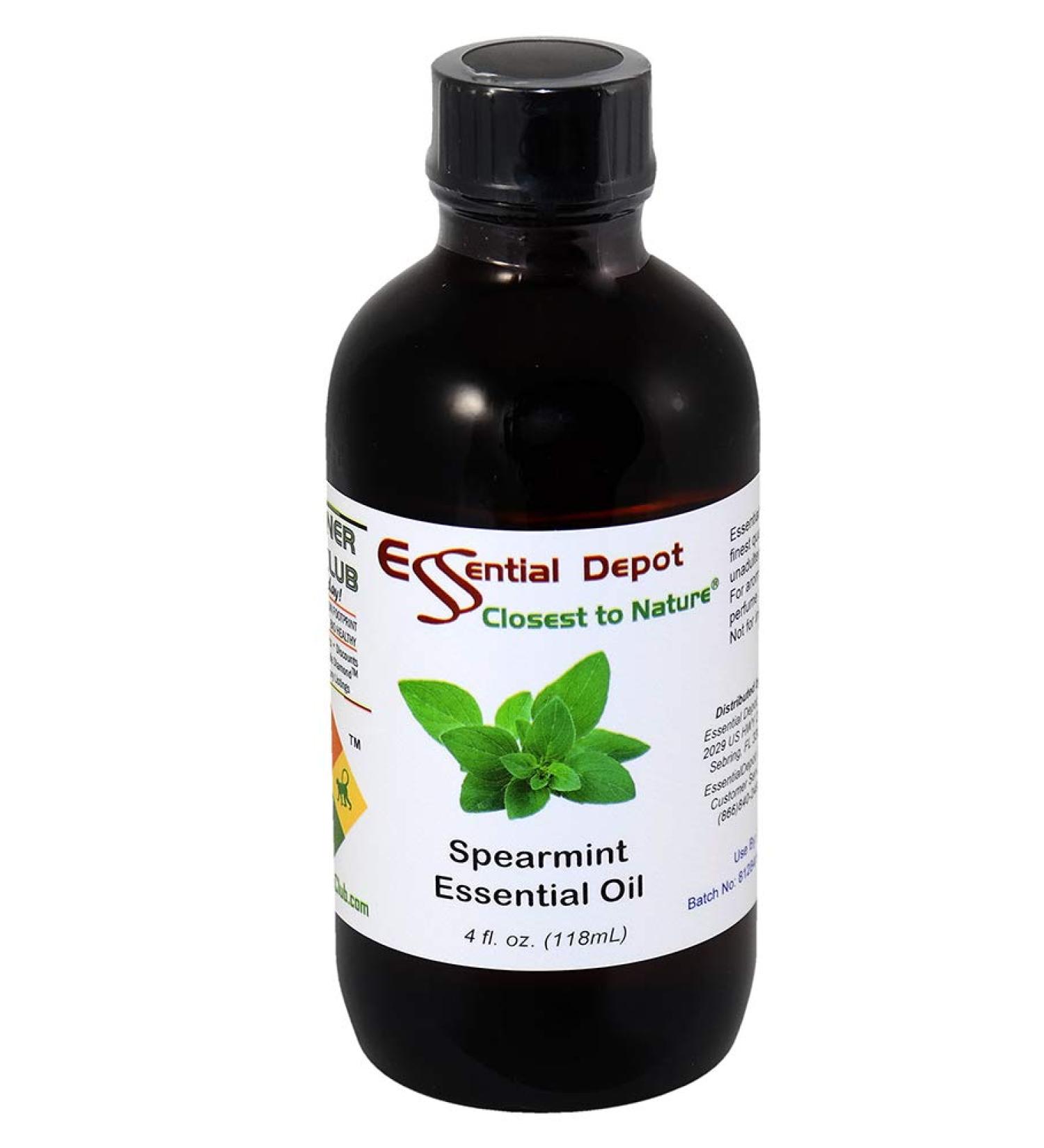 Essential Depot Spearmint Essential Oil - GC/MS Tested - Supplied in 4 oz. Amber Glass Bottle with Black Phenolic Cone Lined and Safety Sealed Cap - Buy Online on GoSupps.com