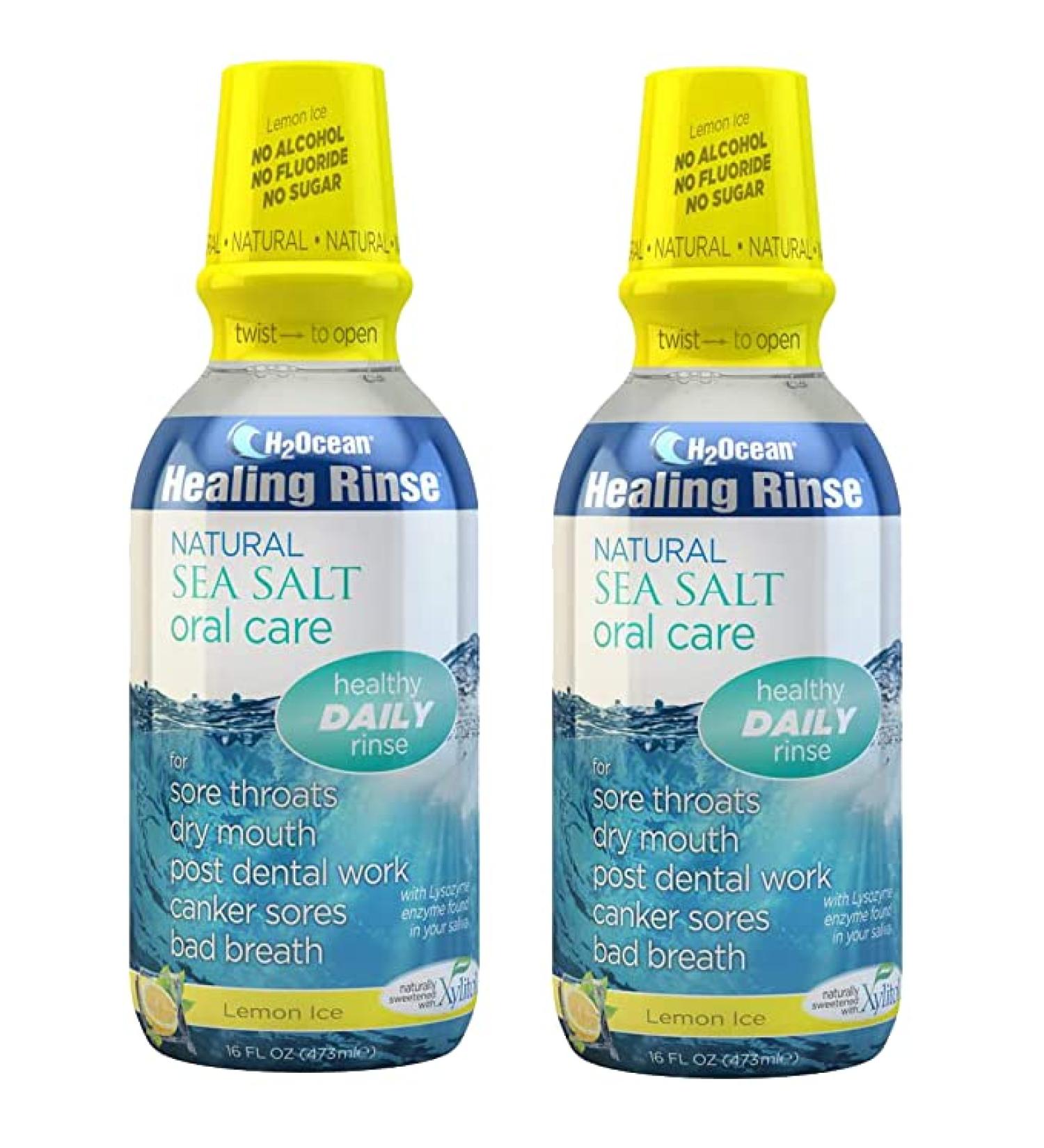 2 Pack H2Ocean Healing Rinse Mouthwash - Sea Salt & Xylitol Mouth Wash for Fresh Breath - Alcohol & Fluoride Free - Lemon Ice 16oz - Buy Online on GoSupps.com