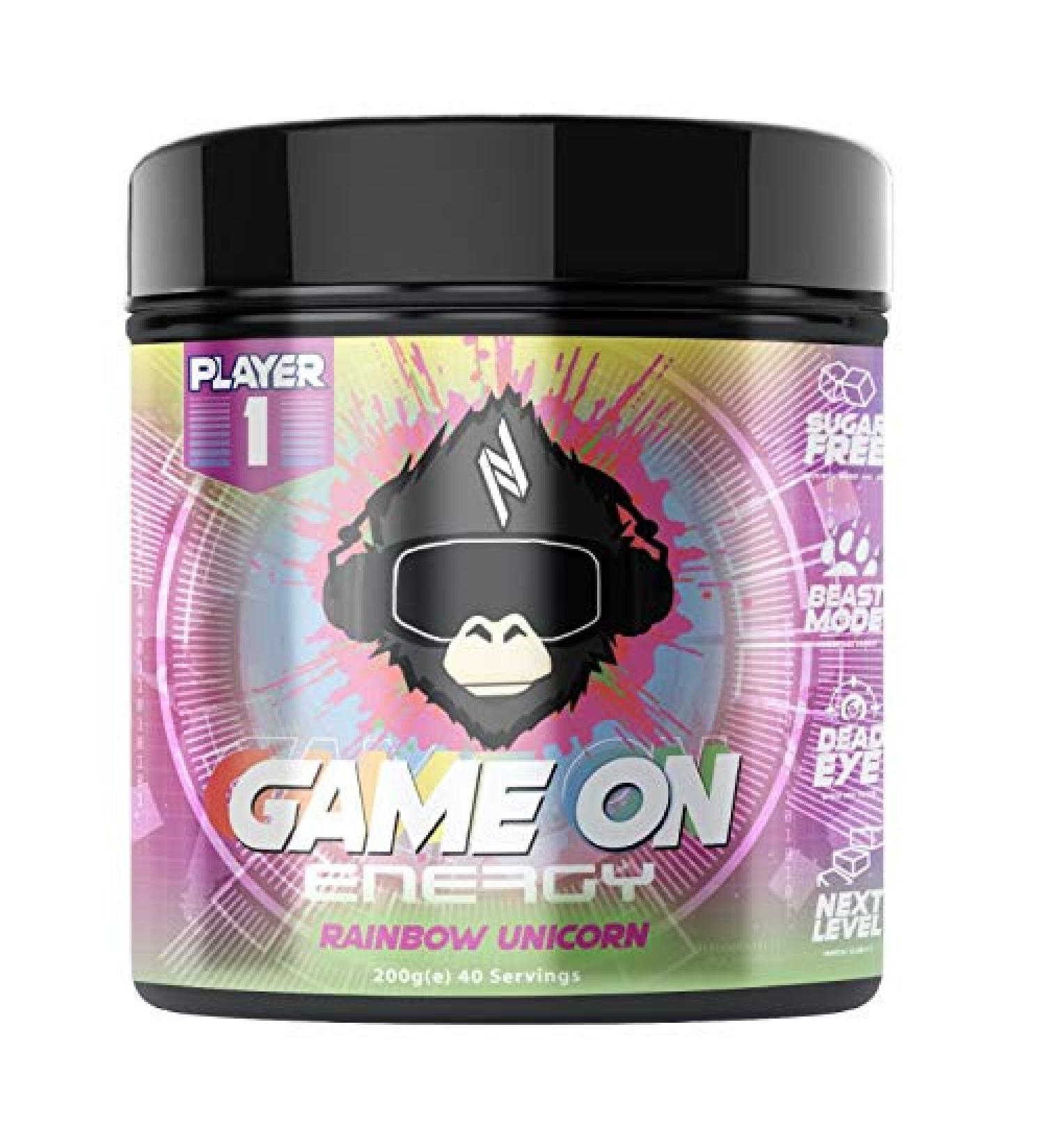 PLAYER1 PLAYER1 Game On Zero Sugar Playing Energy Notropic Rainbow Unicorn Pink 200g