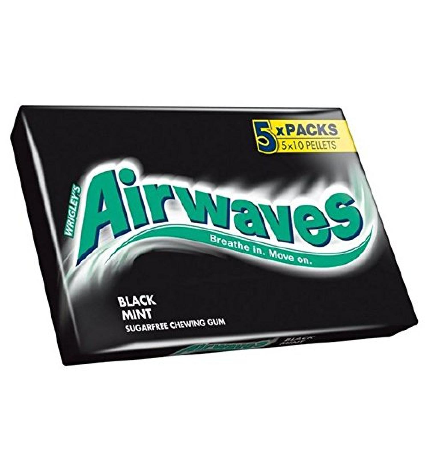 Airwaves Black Mint Sugarfree Chewing Gum 5 x 1 per pack (Pack of 6)