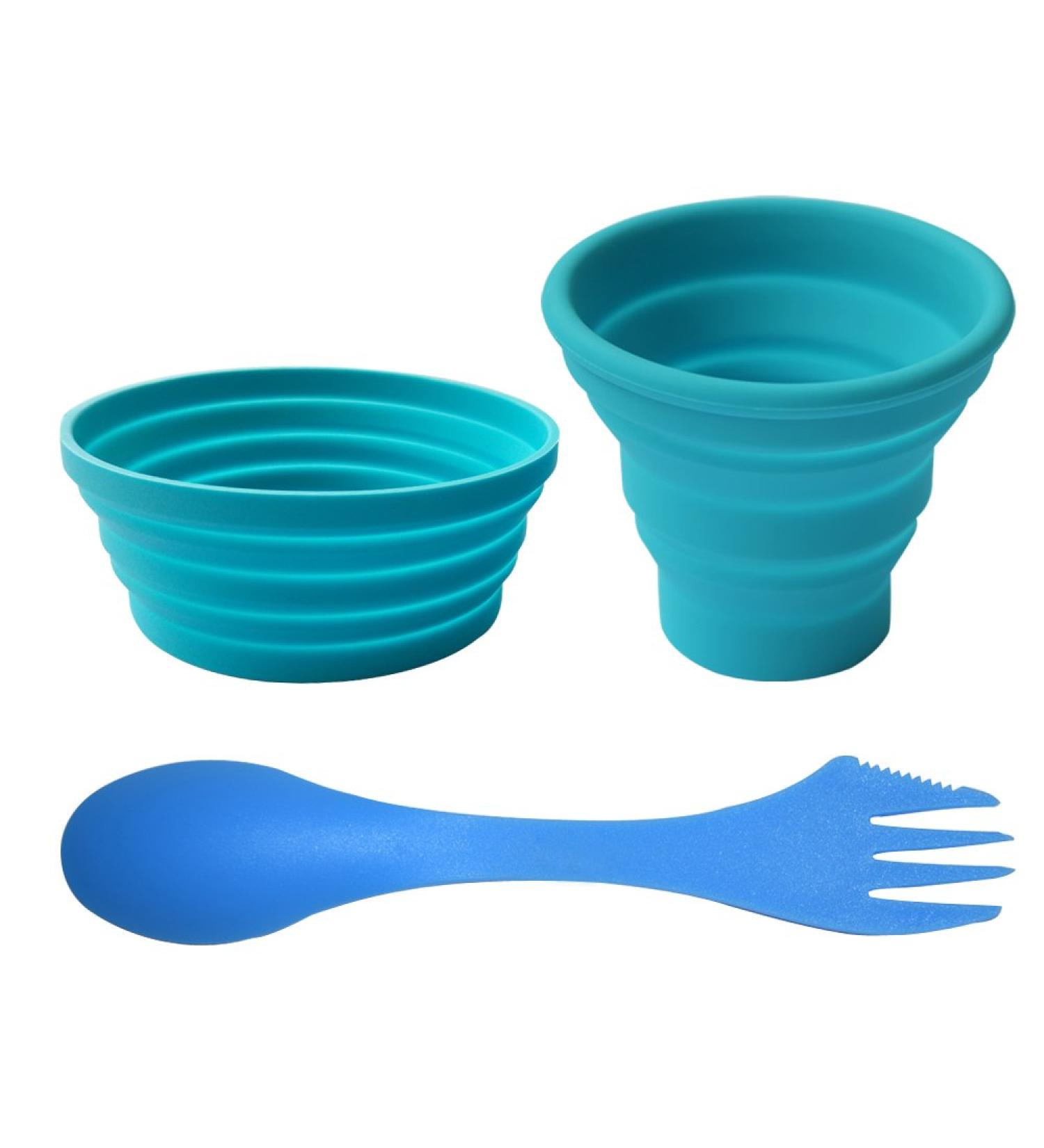 Ecoart Silicone Collapsible Bowl Cup Set with Spork - Ideal for Outdoor Camping, Hiking, and Travel - Set of 3 - Buy Online on GoSupps.com