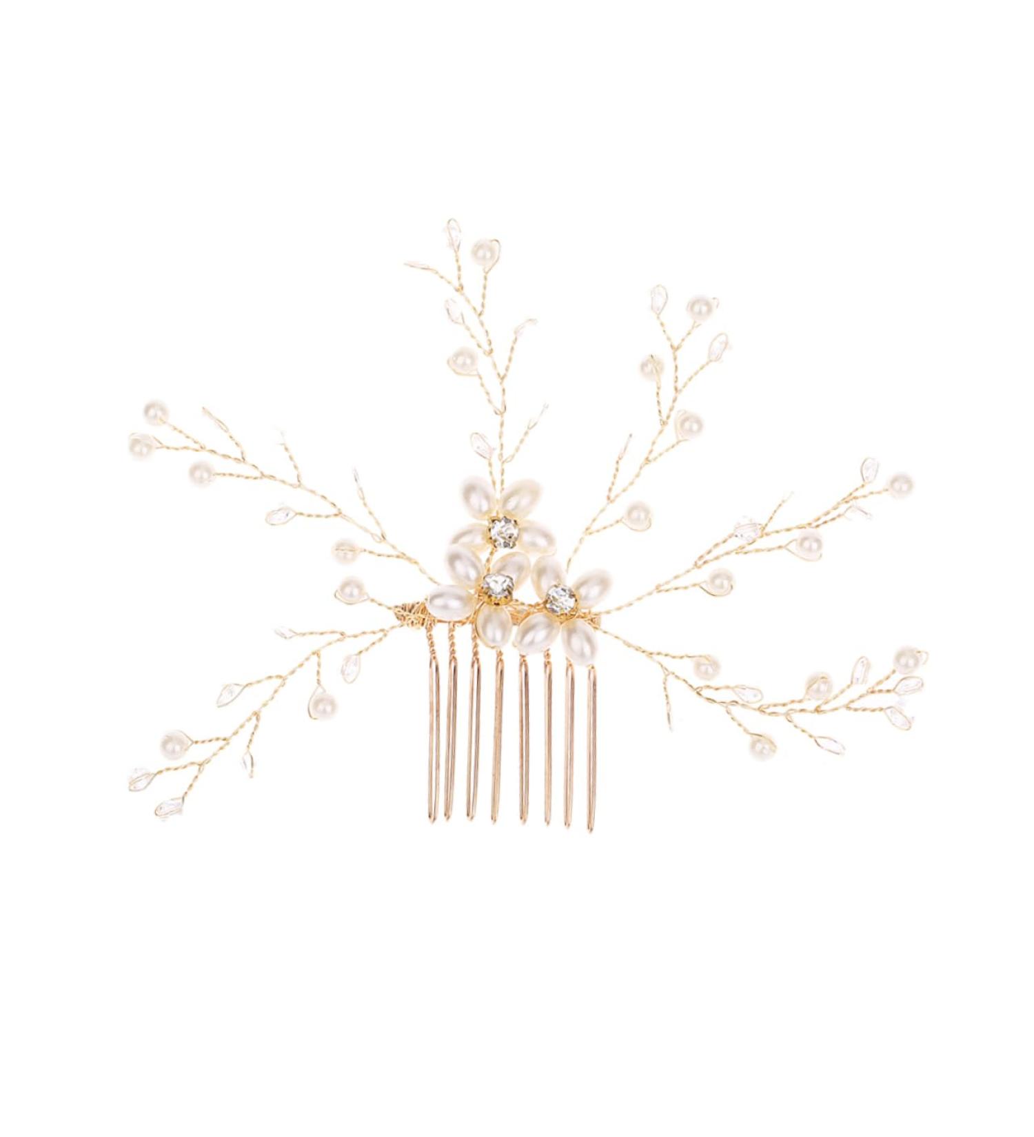 DOITOOL Tiara Wedding Bridal Headdress Pearl Hair Comb Bridal Shower Decorations Bridal Hair Comb Bride Insert Comb Crystal Headpiece Pearl Headpiece Girl Child Manual Hairpin - Buy Online on GoSupps.com
