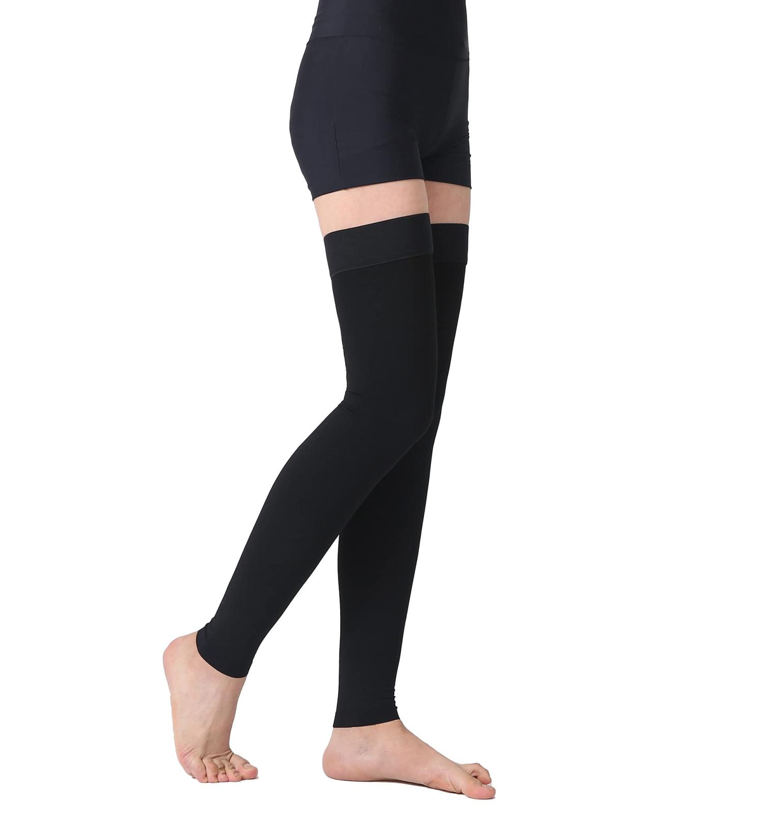 TOFLY Thigh High Compression Stockings - Firm 20-30mmHg Support with Silicone Band - Footless Sleeves for Varicose Veins & Edema - Black - Buy Online on GoSupps.com