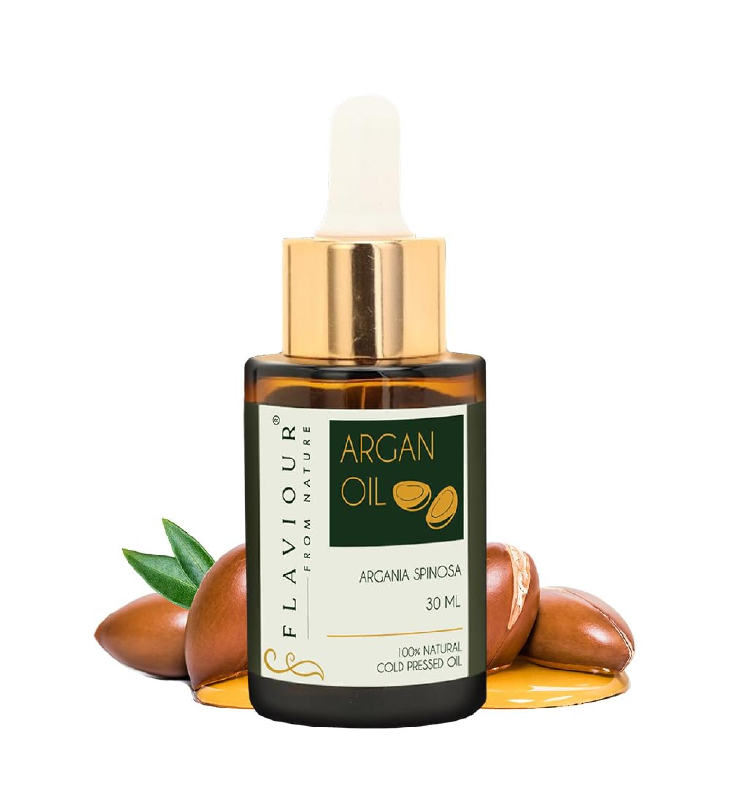 Flaviour Argan Oil Pure & Cold Pressed Hair Care Skin Nourishment Nail Health Moisturizing Anti-Aging Frizz Control Rich in Vitamin E & Antioxidants 30ml - Buy Online on GoSupps.com