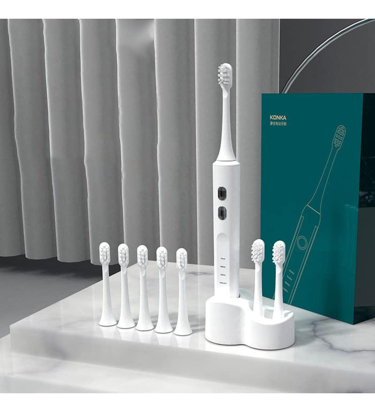 Buy Smart Sonic Electric Toothbrush - 3 Brush Heads Wireless Charging Travel-Friendly Magnetic Levitation - White & Green - Buy Online on GoSupps.com