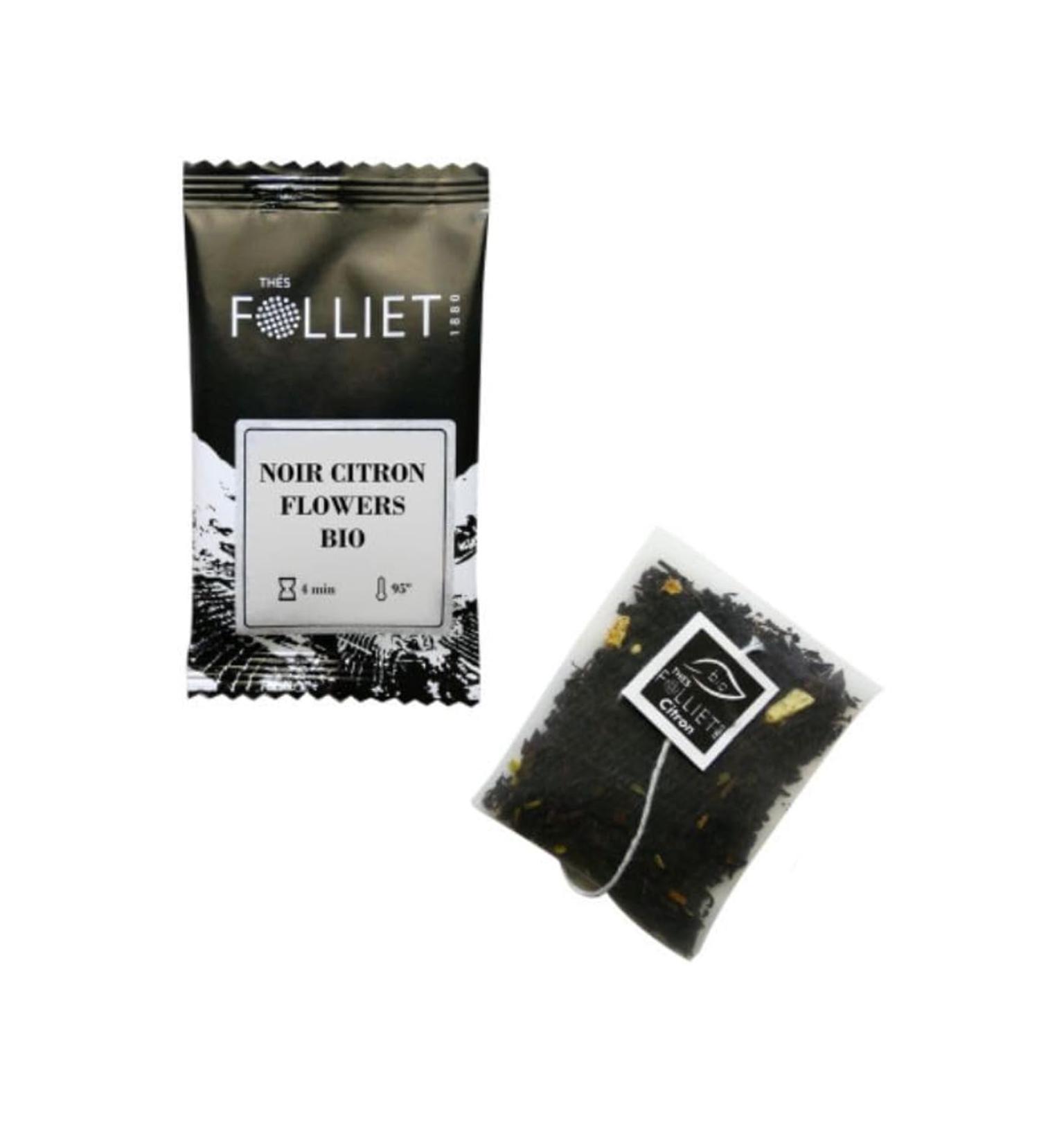 CAF S FOLLIET - Th Noir Bio - Citron Flowers - M lange de Fleurs & Citronnelle - Tonifiant & Antioxydant - Anti-stress - Sachets d'origine v g tale - 24 Sachets - Buy Online on GoSupps.com