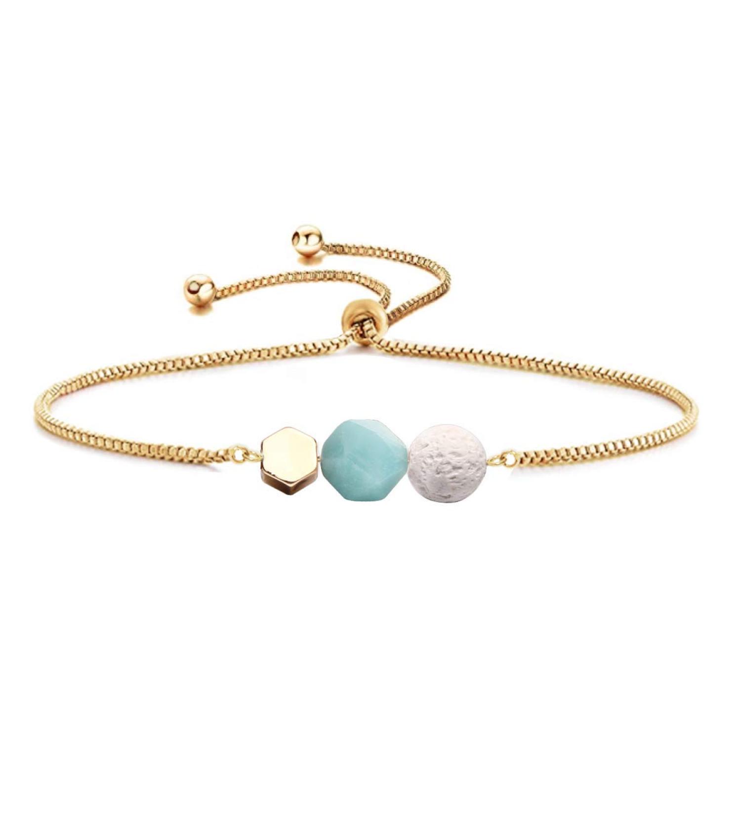 Jardme Essential Oil Diffuser Bracelet - Lava & Rose Quartz | Adjustable 14k Gold Gemstone Bracelet - Buy Online on GoSupps.com