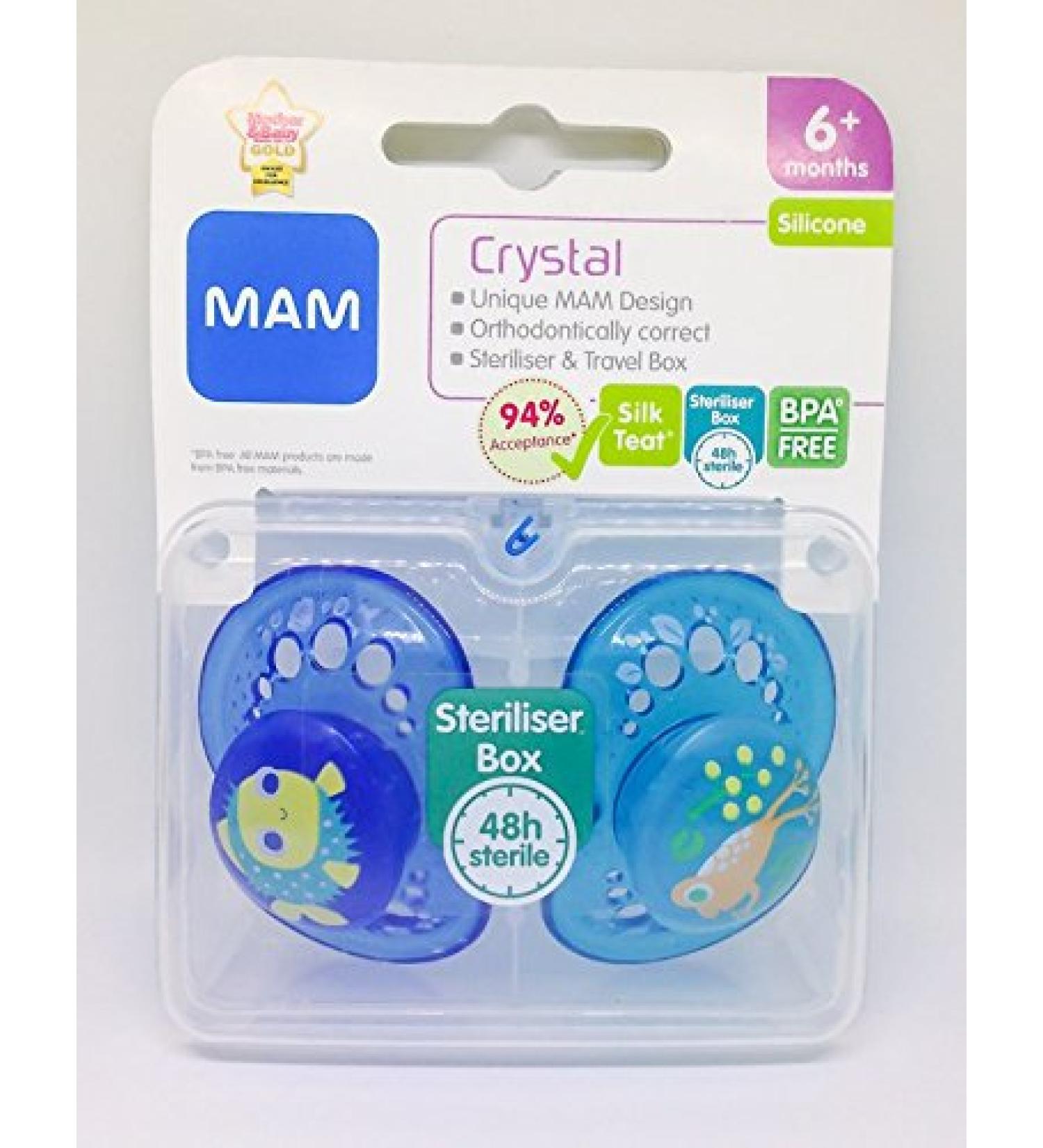 MAM Crystal: 2 x pacifiers 6m+ (fish / frog)