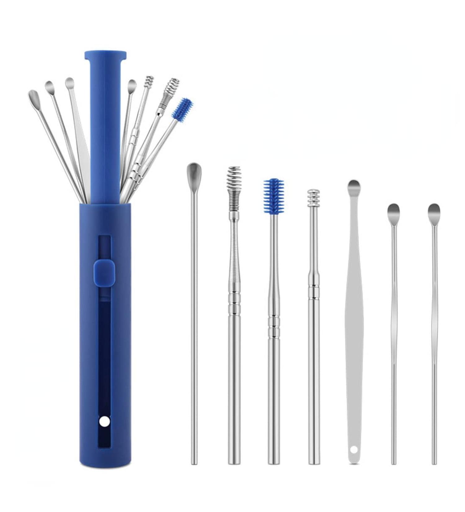 Nipogear 7pcs Stainless Steel Ear Tip Ear Scoop Ear Cleaning Tool Ear Wax Removal Kit Ear Cleaning Tool Set. (Blue)
