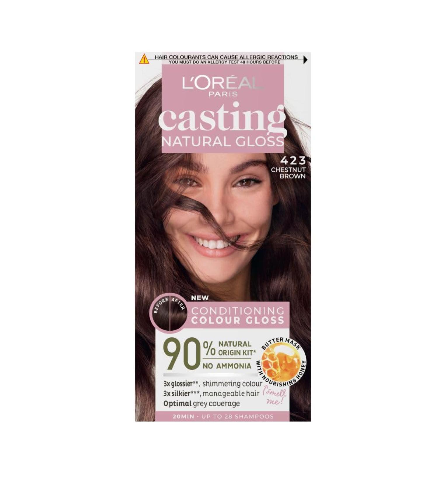 L'Oreal Paris Ammonia Free Semi-Permanent Hair Dye 423 Brown Noisette - Natural Glossy Hair Colour with Natural Looking Finish - 1 Application - Buy Online on GoSupps.com