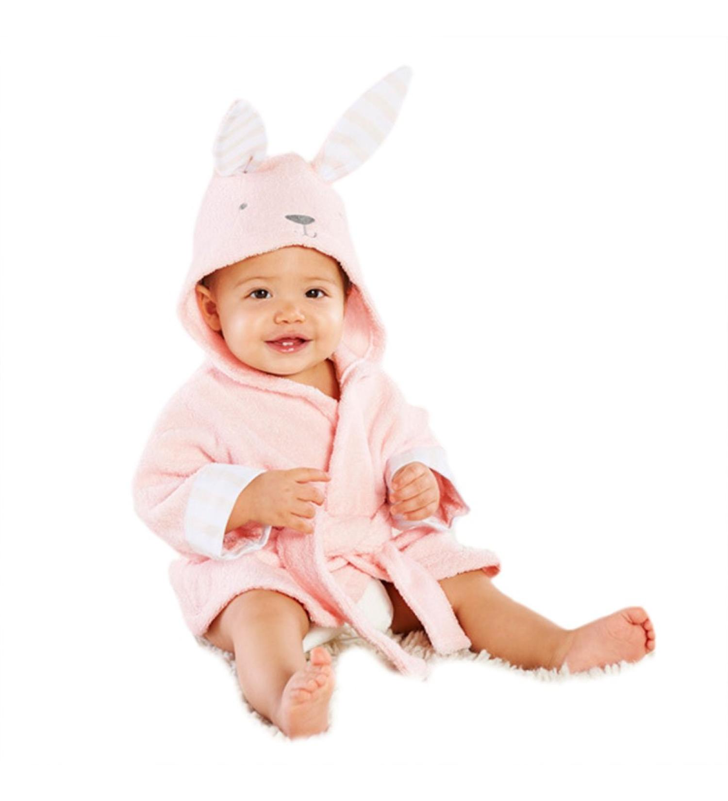CuteOn Unisex Baby Kids Cartoon Animal Flannel Hooded Bathrobe Pajamas Nightwear 130 Rabbit