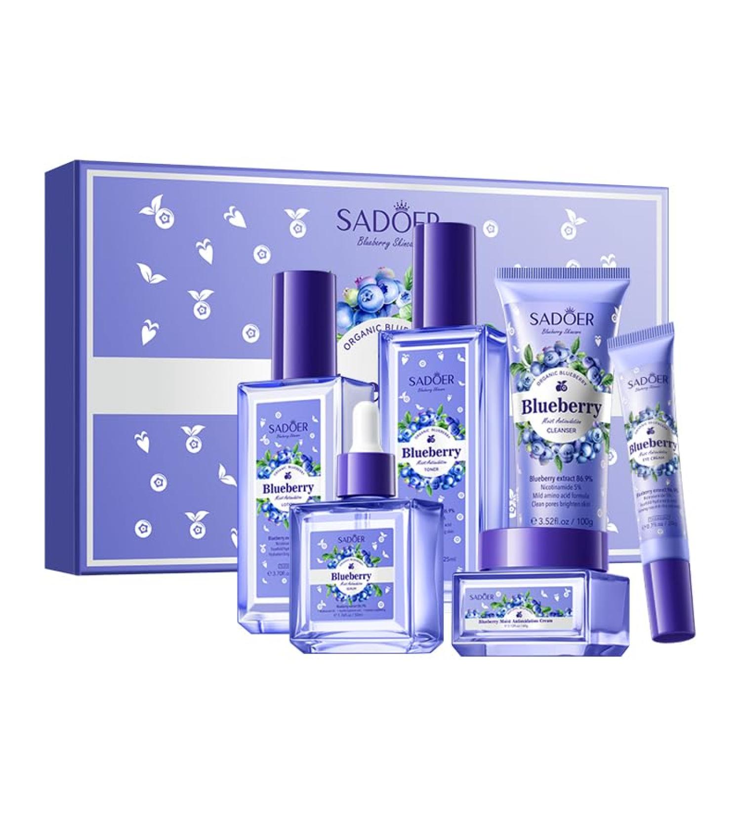 Blueberry Skin Care Set 6-In-1 Skincare Gift Set With Facial Cleanser Face Cream Eye Cream Serum Lotion Toner Hydrating Skincare Gift Set For Women - Buy Online on GoSupps.com