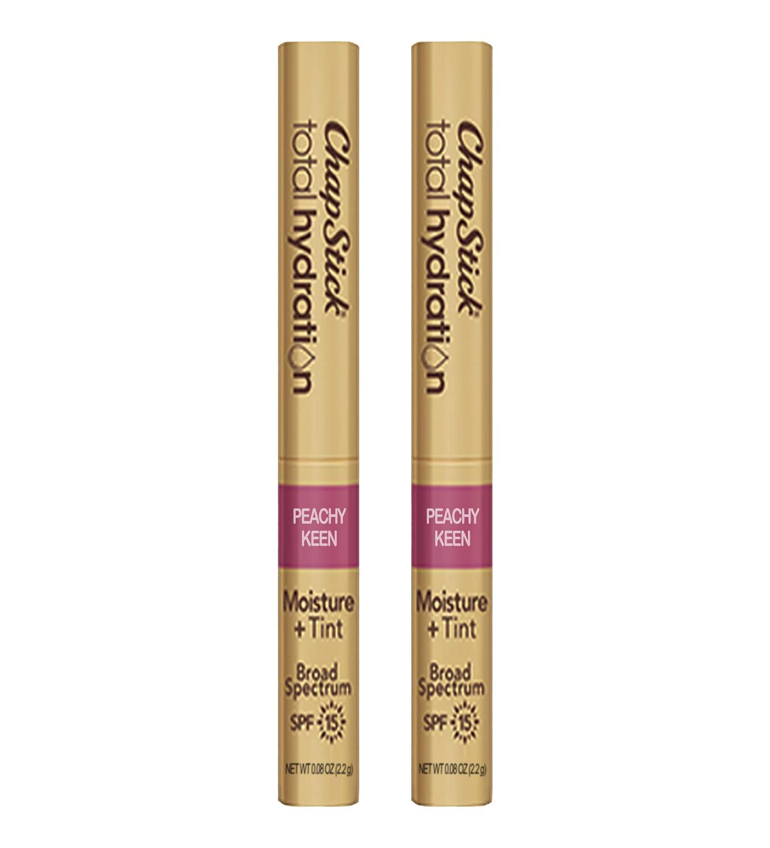 ChapStick Total Hydration Moisture Plus Tint Plus SPF Tinted Lip Balm Collection with Natural Sunscreen Peachy Keen (Pack of 2) Pink 22g
