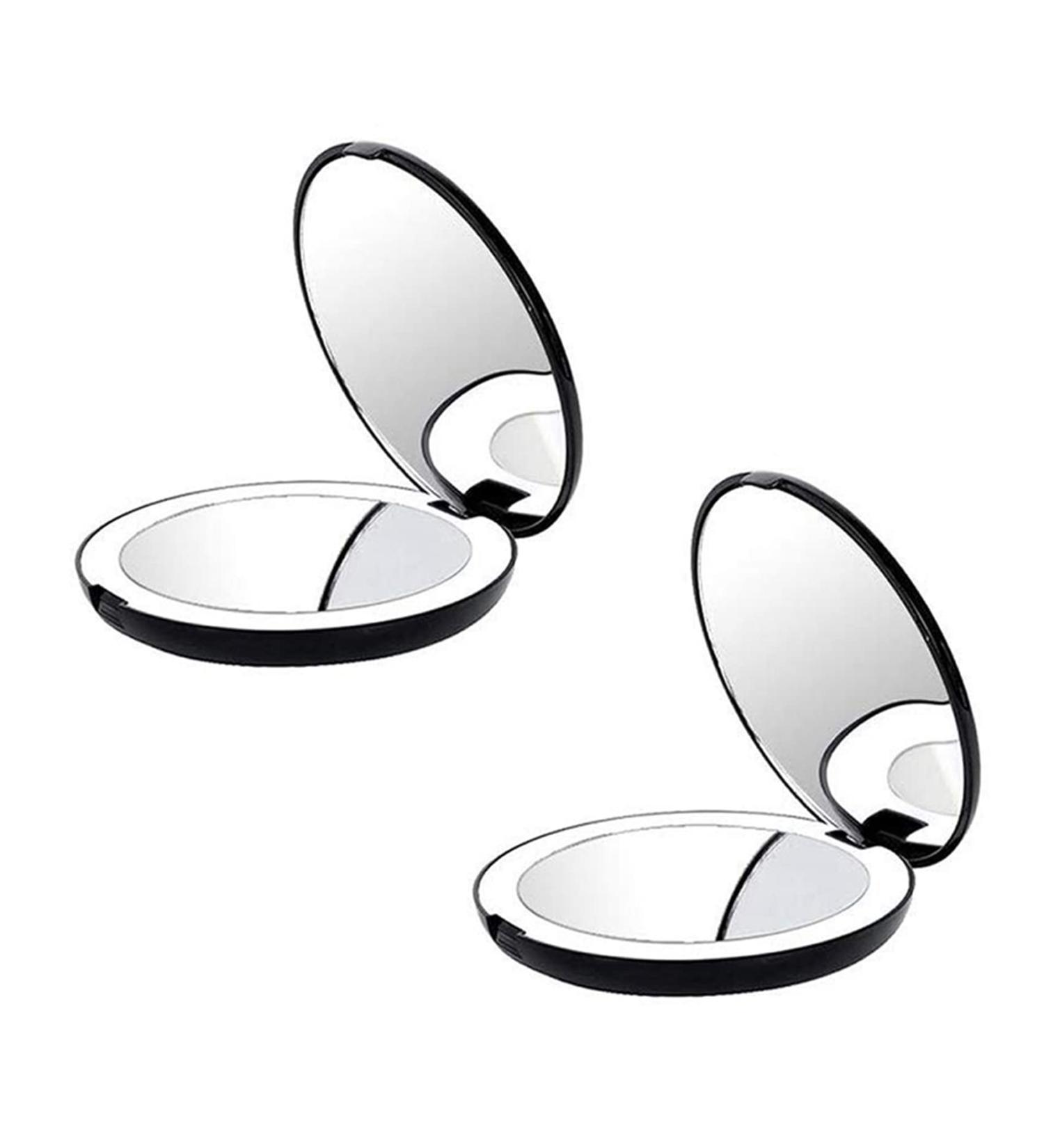 2X Portable Folding Mirror with LED Light 10X Magnifying Glass 12 Lamp Bead Mini Mirror Black - Buy Online on GoSupps.com