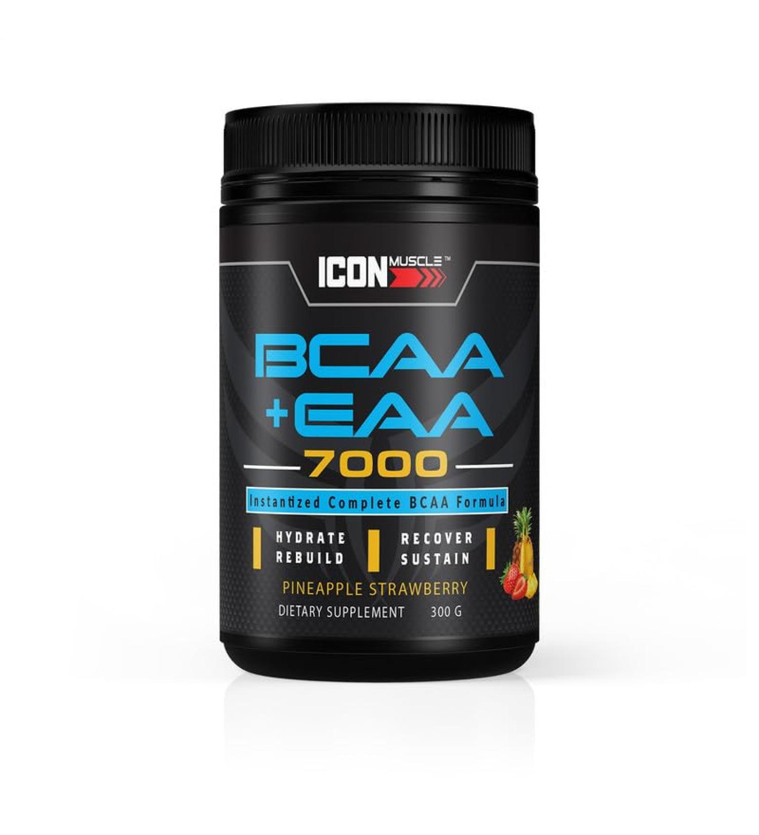 BCAA + EAA | Essential Amino Acid | Branch Chain Amino Acids | Supplement Powder | Muscle Recovery | Hydration | Post Workout | Muscle Strength | Men & Women | 30 Servings Pineapple Strawberry