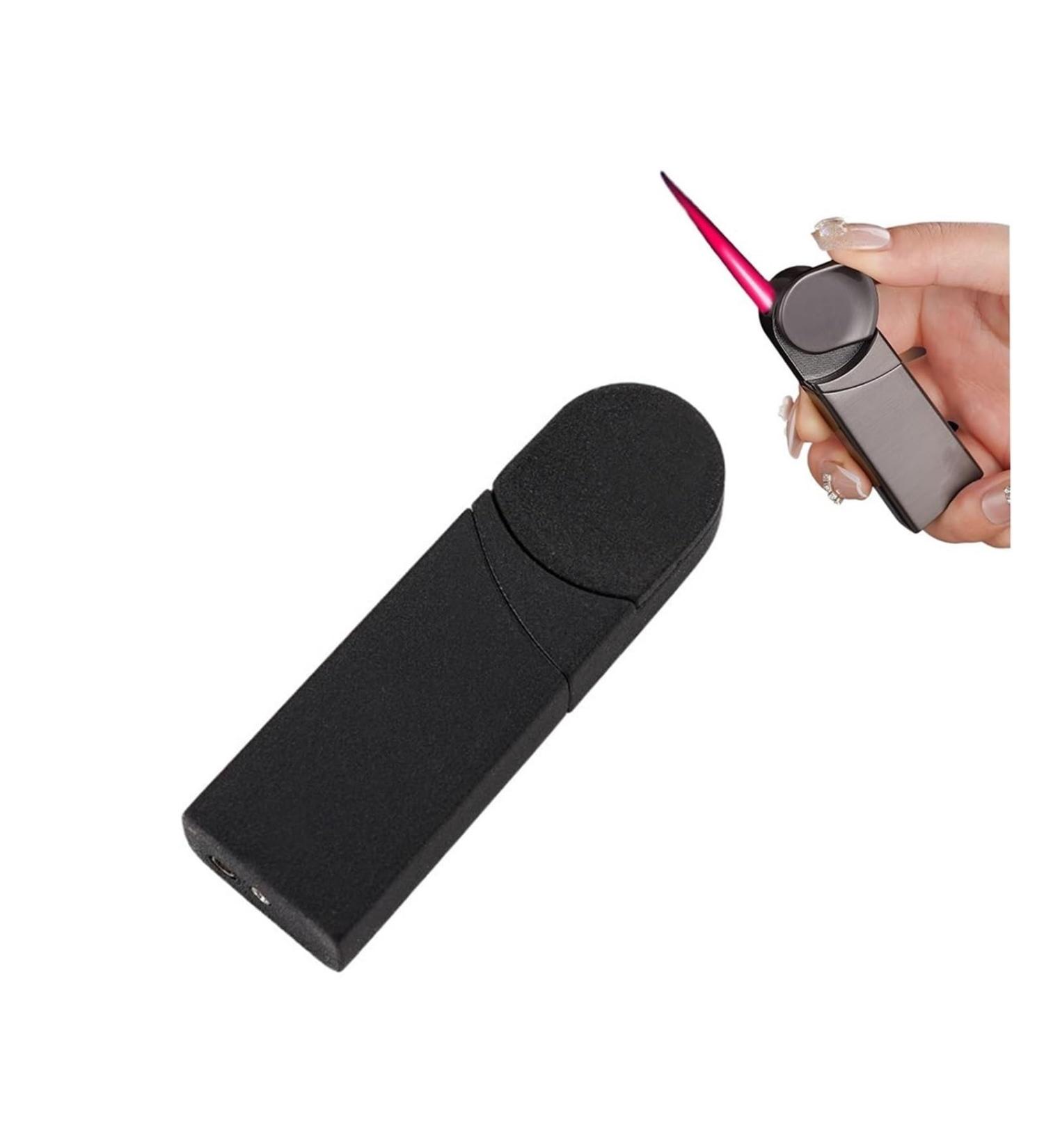 Butane torch lighter rocker arm lighter windproof adjustable red jet flame candle lighter metal portable refillable lighter collectible decorative gift Black - Buy Online on GoSupps.com