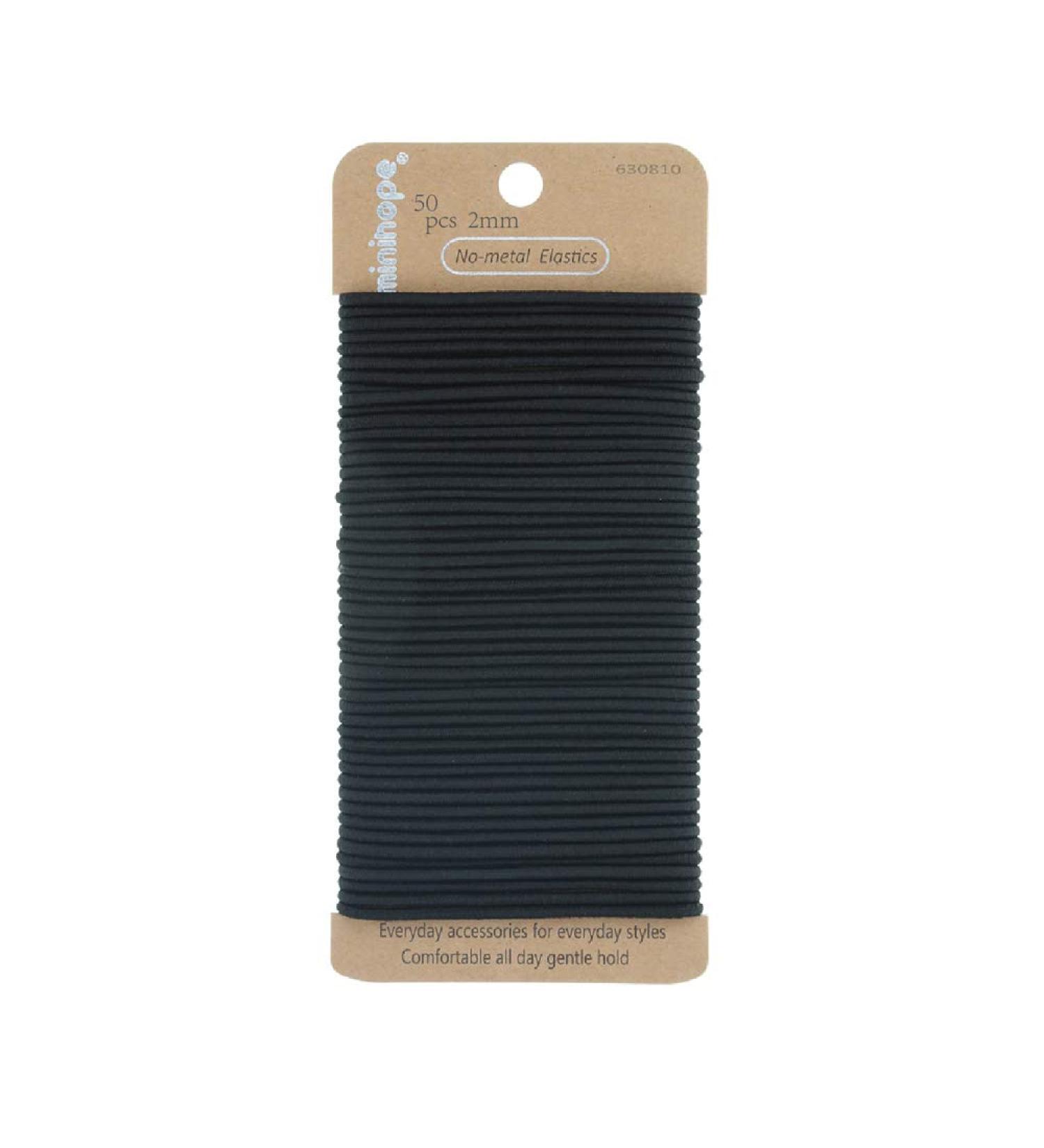 Minihope No-Metal Black Hair Ties for Girls and Women - 2mm Elastic Bands (50 Count) - Buy Online on GoSupps.com