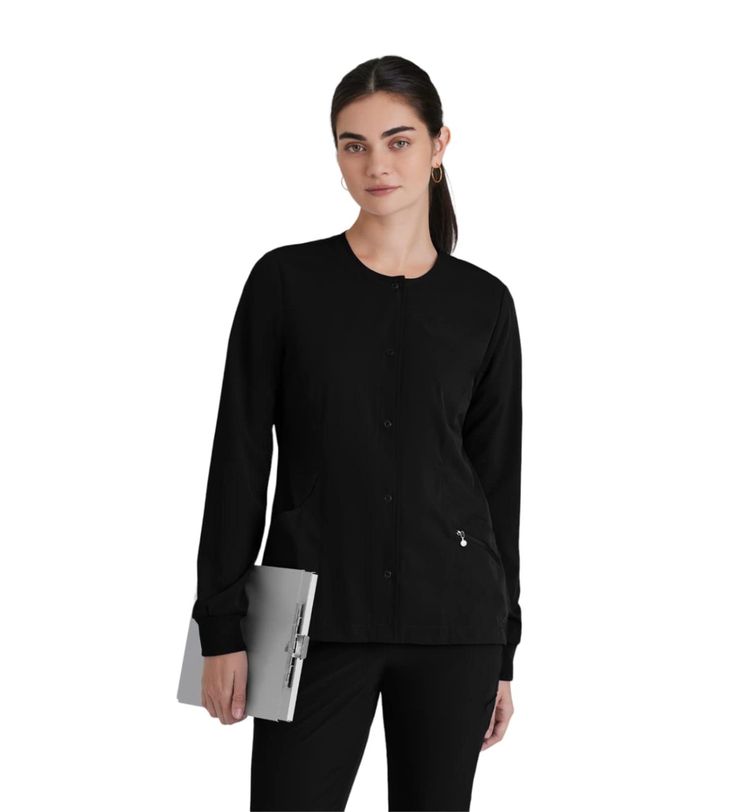 BARCO One Cadence Women's Front Closure Scrub Warm-Up Jacket - 4-Way Stretch, Black, Medium - Buy Online on GoSupps.com