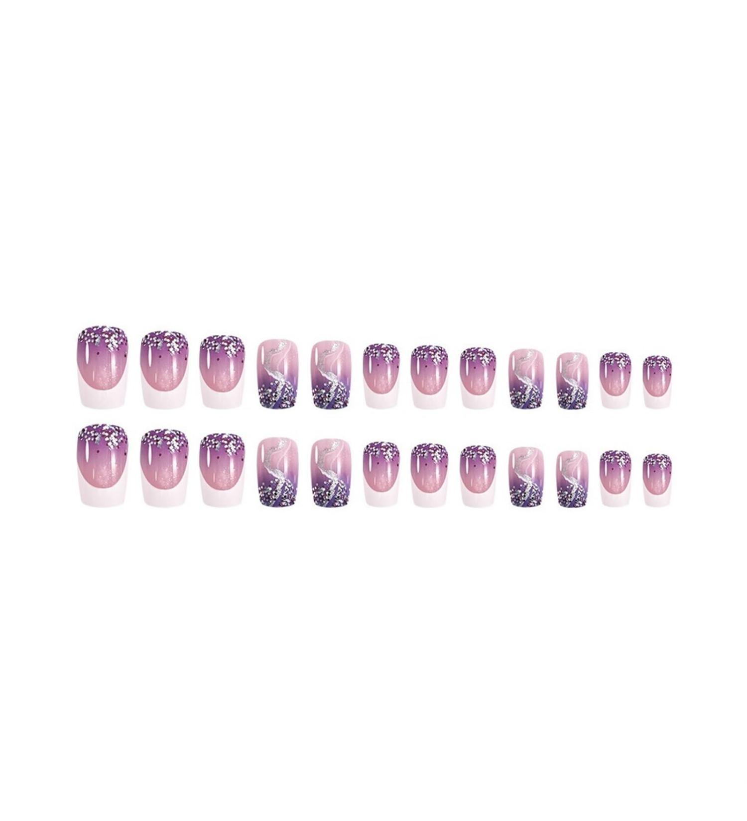 Spring and summer flash nail tips wearable nails taro purple nail art French nail tips white edge European and American wearable nails false nail patches 1 count (Pack of 1) - Buy Online on GoSupps.com