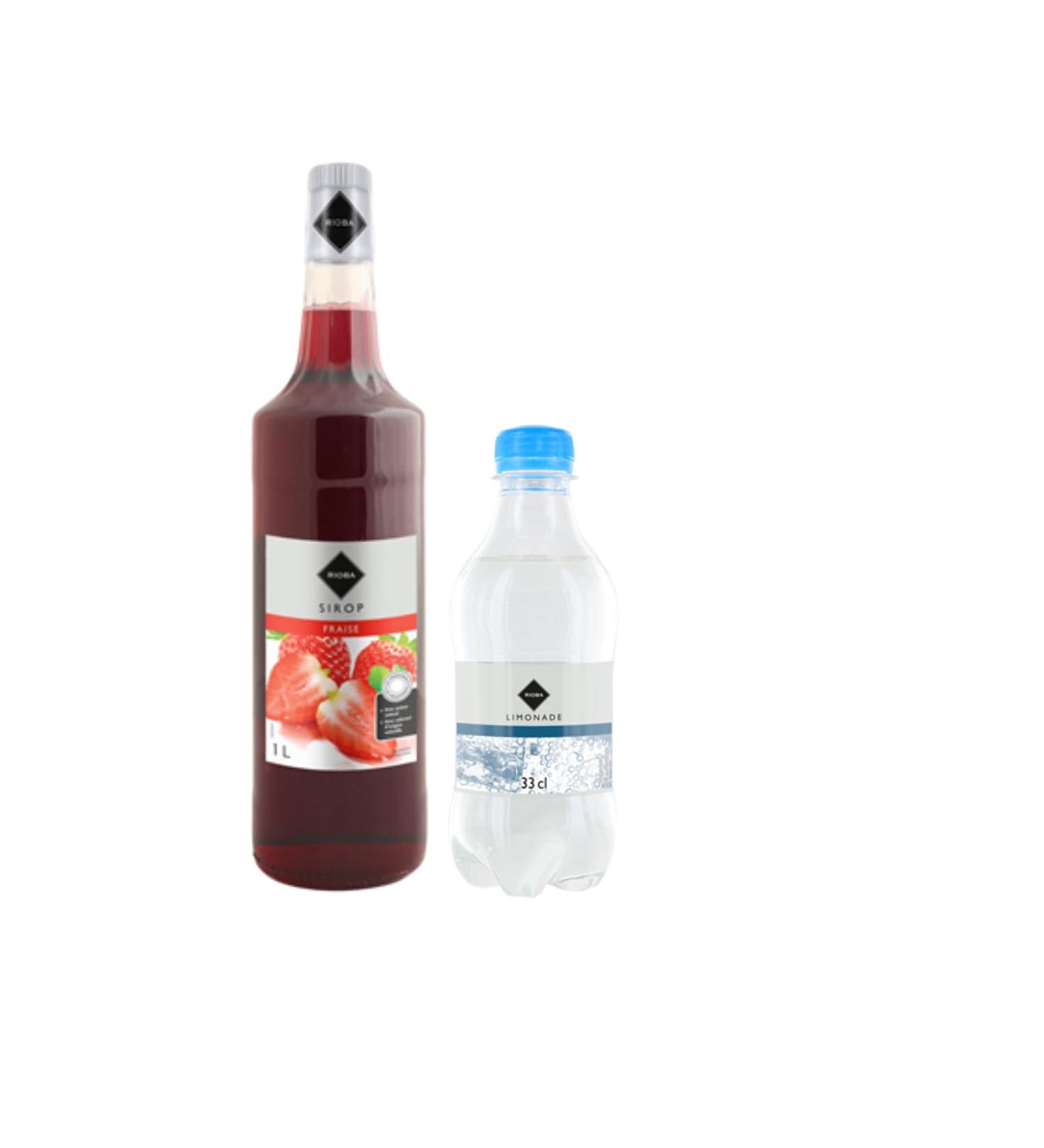 Lot Sirop Rioba & limonade: Sirop Rioba Fraise 1L - Limonade Rioba (24x33cl)